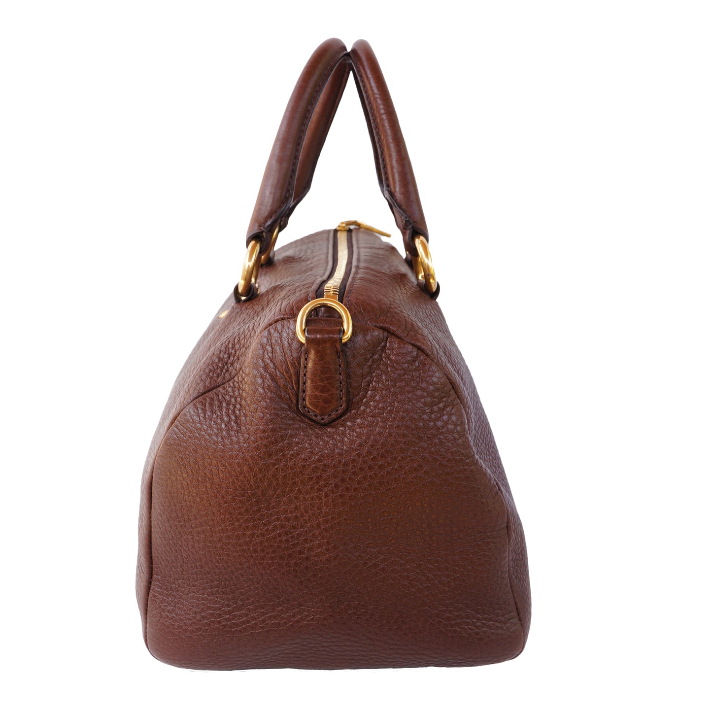 PRADA VITELLO DAINO BAULETTO LEATHER SATCHEL BAG - leefluxury.com