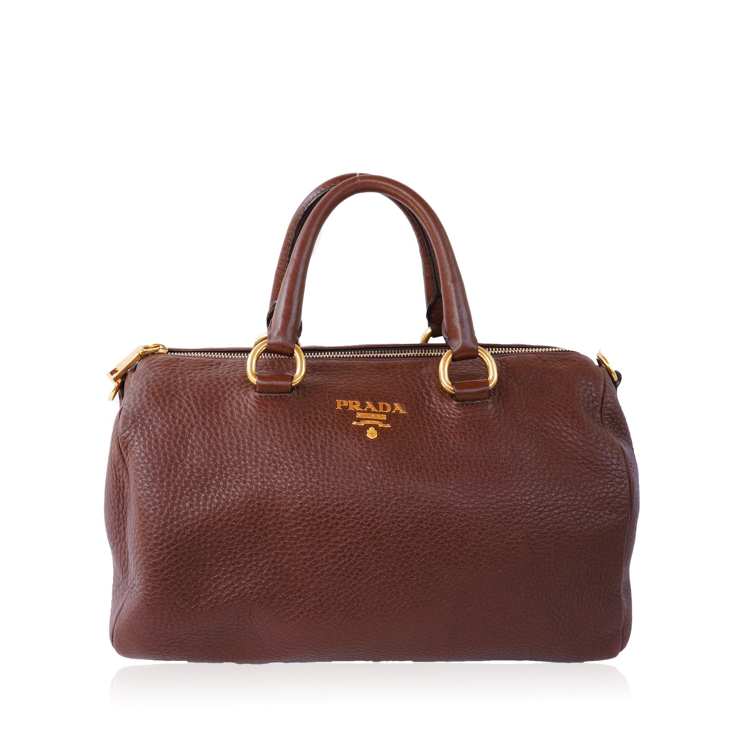 PRADA VITELLO DAINO BAULETTO LEATHER SATCHEL BAG - leefluxury.com
