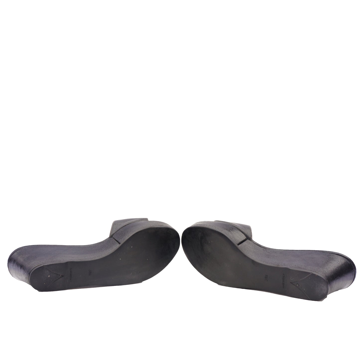 PRADA BLACK LEATHER PLATFORM WEDGE SANDAL - leefluxury.com