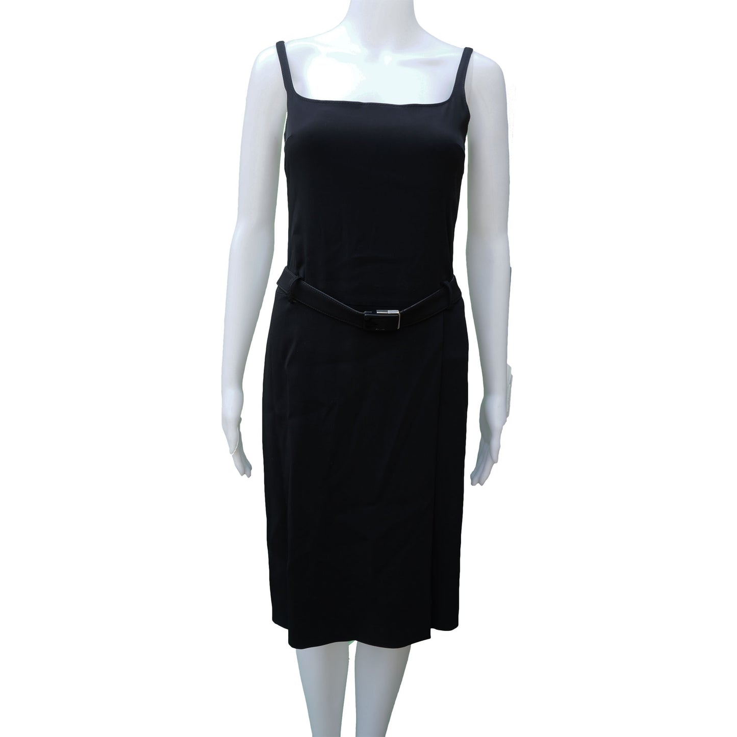 PRADA STRAPPY BLACK BELTED COCKTAIL KNEE LENGTH DRESS - leefluxury.com