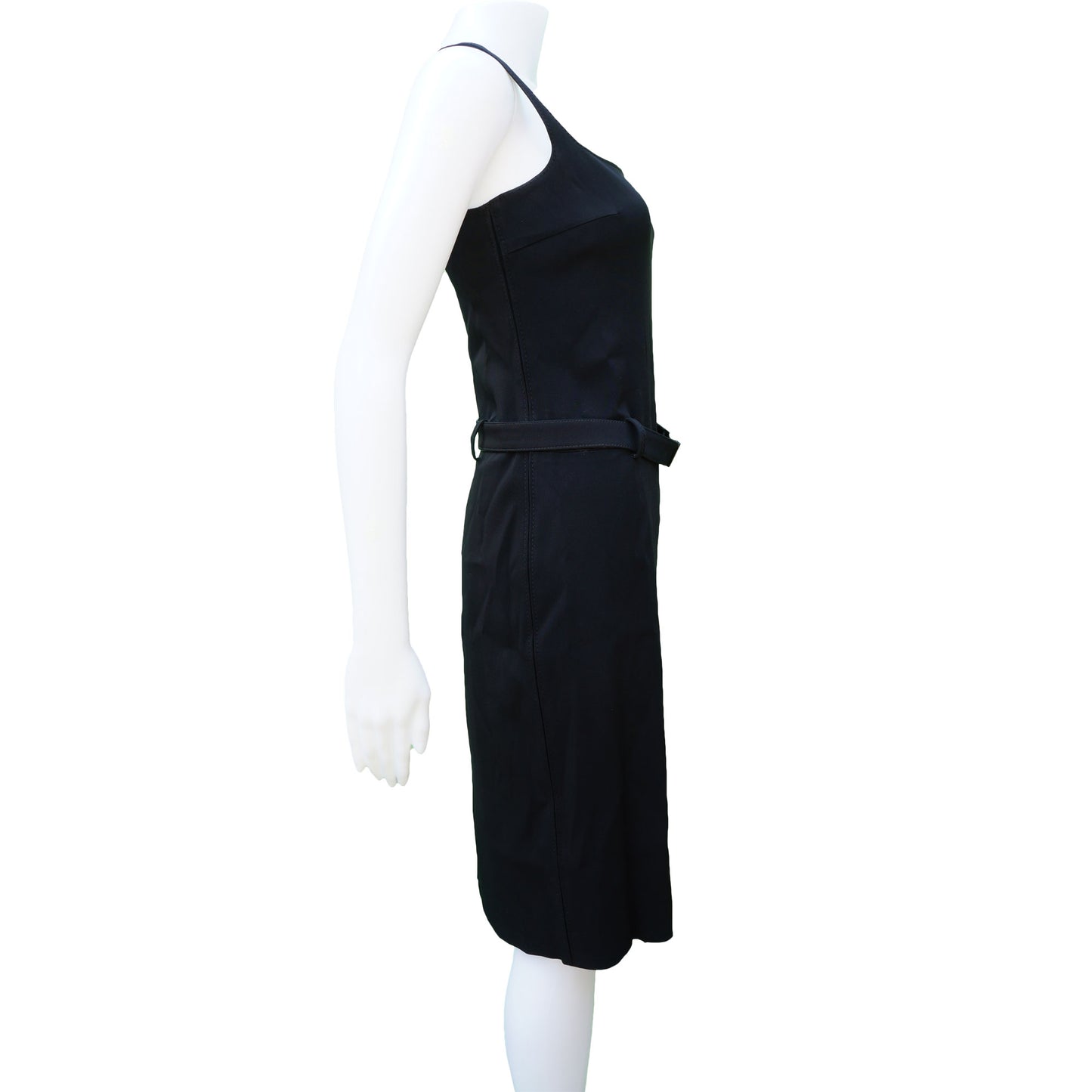 PRADA STRAPPY BLACK BELTED COCKTAIL KNEE LENGTH DRESS - leefluxury.com