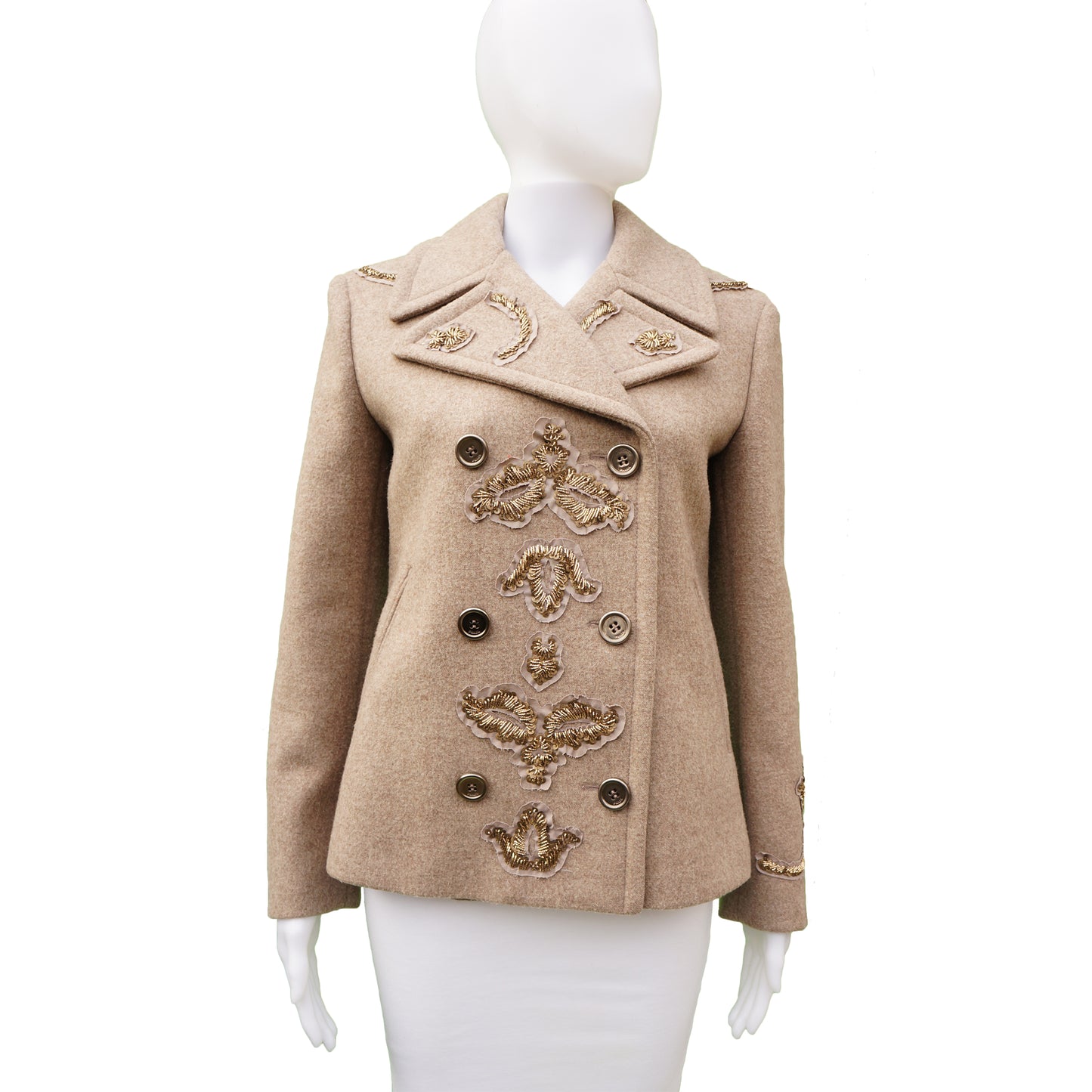 PRADA RUNWAY SEQUIEN EMBELLISHED WOOL PEACOAT - leefluxury.com