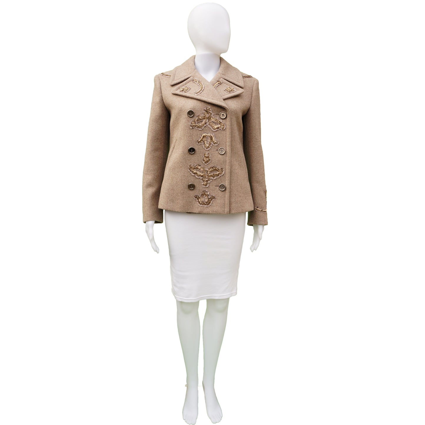 PRADA RUNWAY SEQUIEN EMBELLISHED WOOL PEACOAT - leefluxury.com