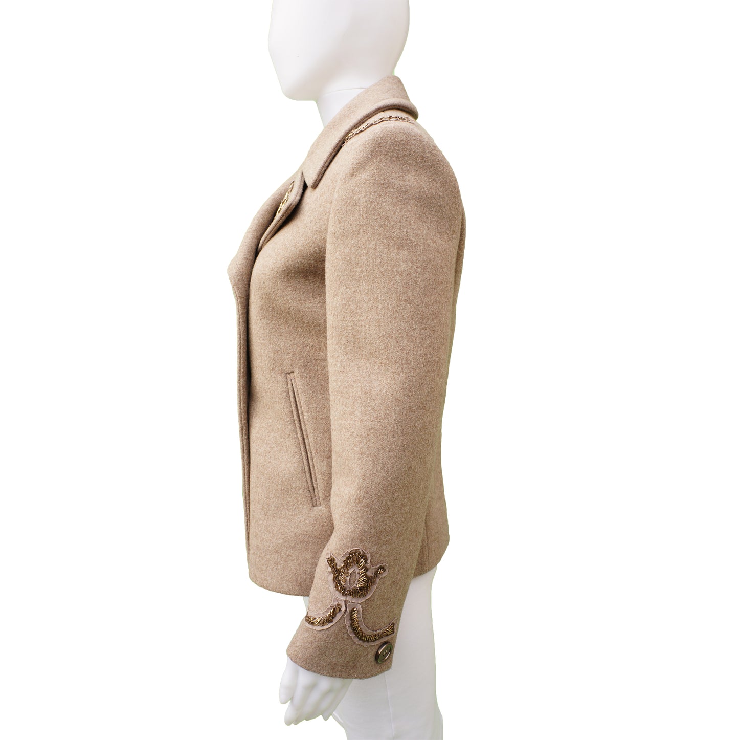PRADA RUNWAY SEQUIEN EMBELLISHED WOOL PEACOAT - leefluxury.com
