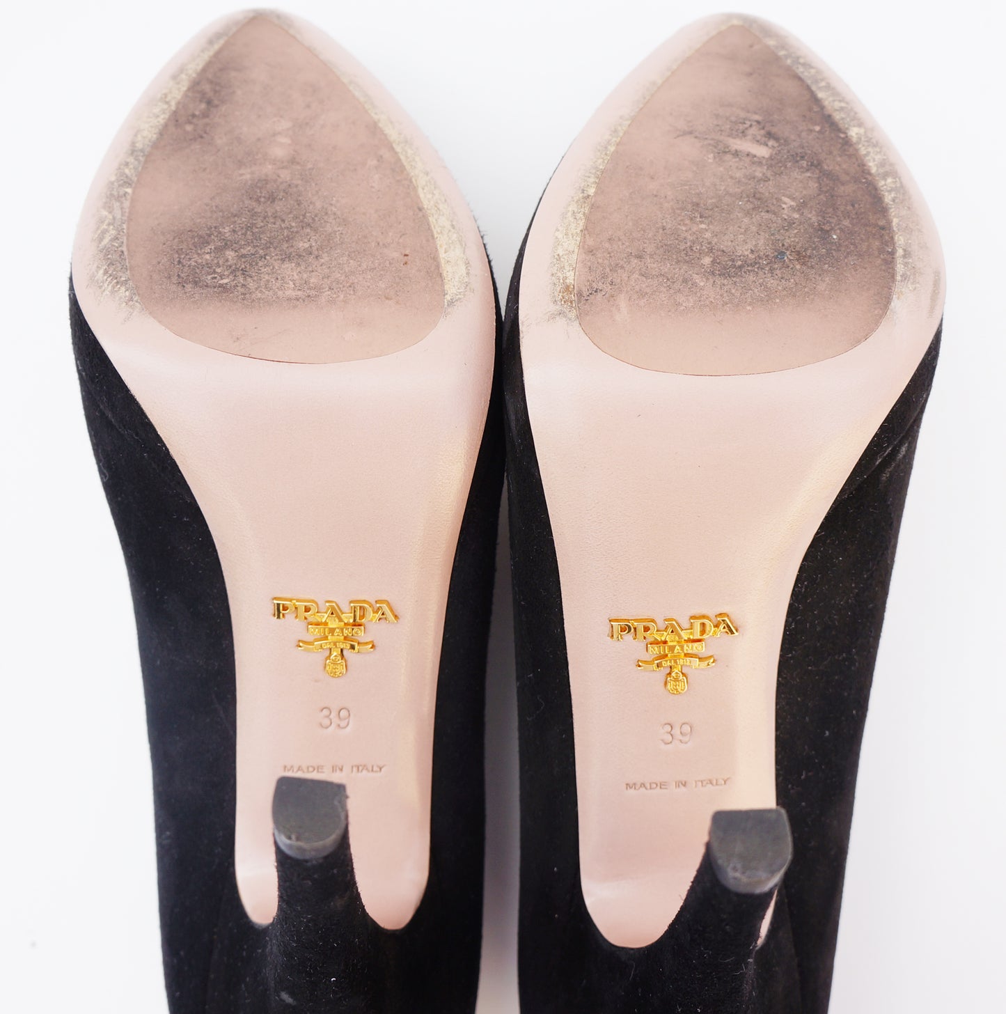 PRADA SUEDE ROUNDED POINTED-TOE BOOT PUMPS - leefluxury.com