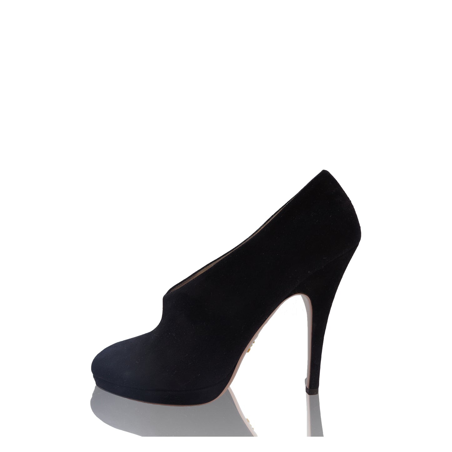 PRADA SUEDE ROUNDED POINTED-TOE BOOT PUMPS - leefluxury.com