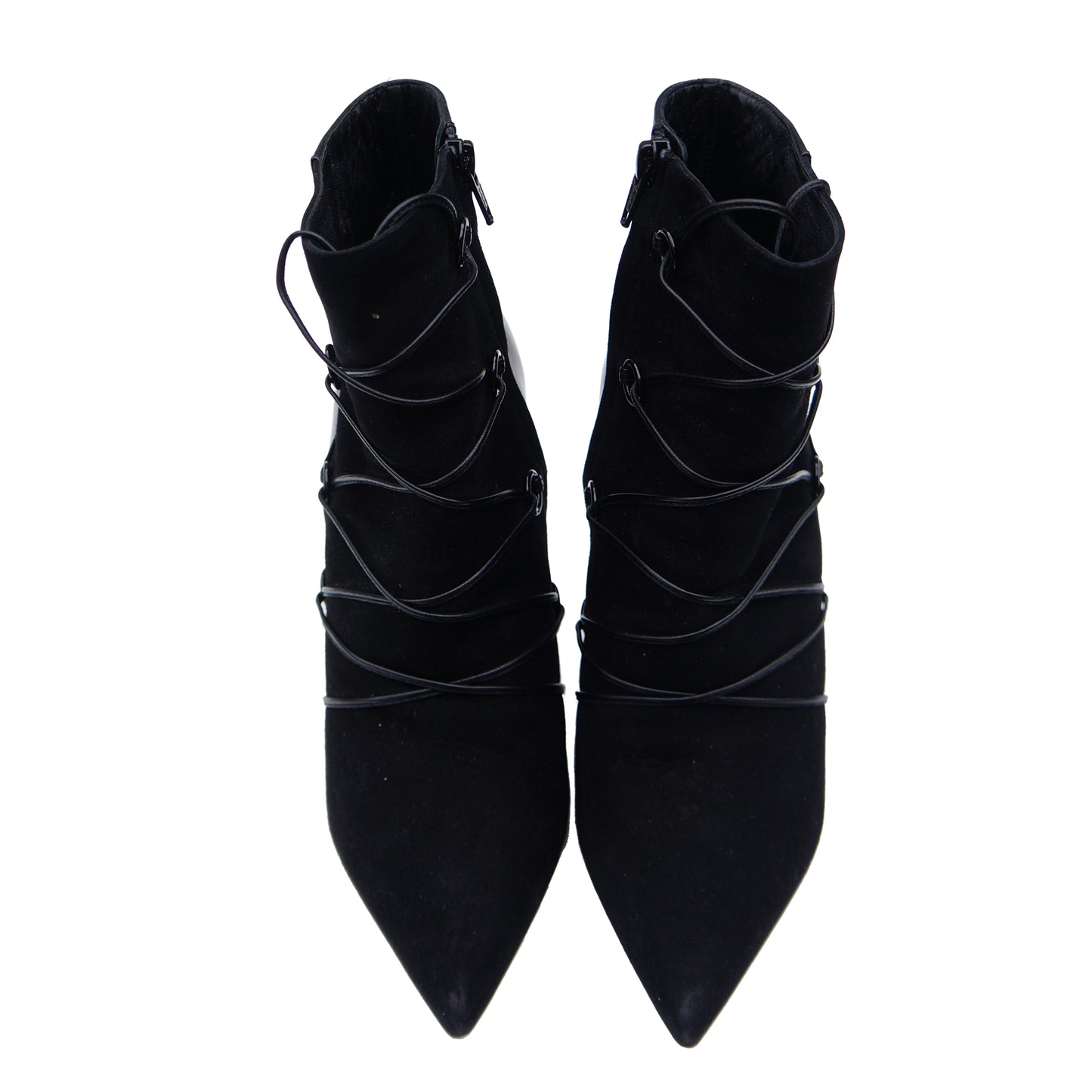 SAINT LAURENT BLACK SUEDE LEATHER LACE ANKLE BOOT - leefluxury.com