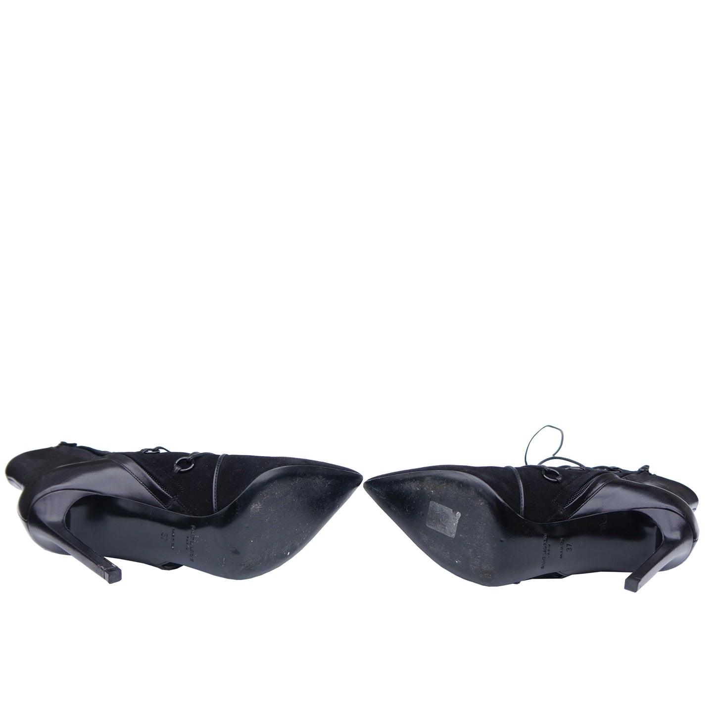 SAINT LAURENT BLACK SUEDE LEATHER LACE ANKLE BOOT - leefluxury.com