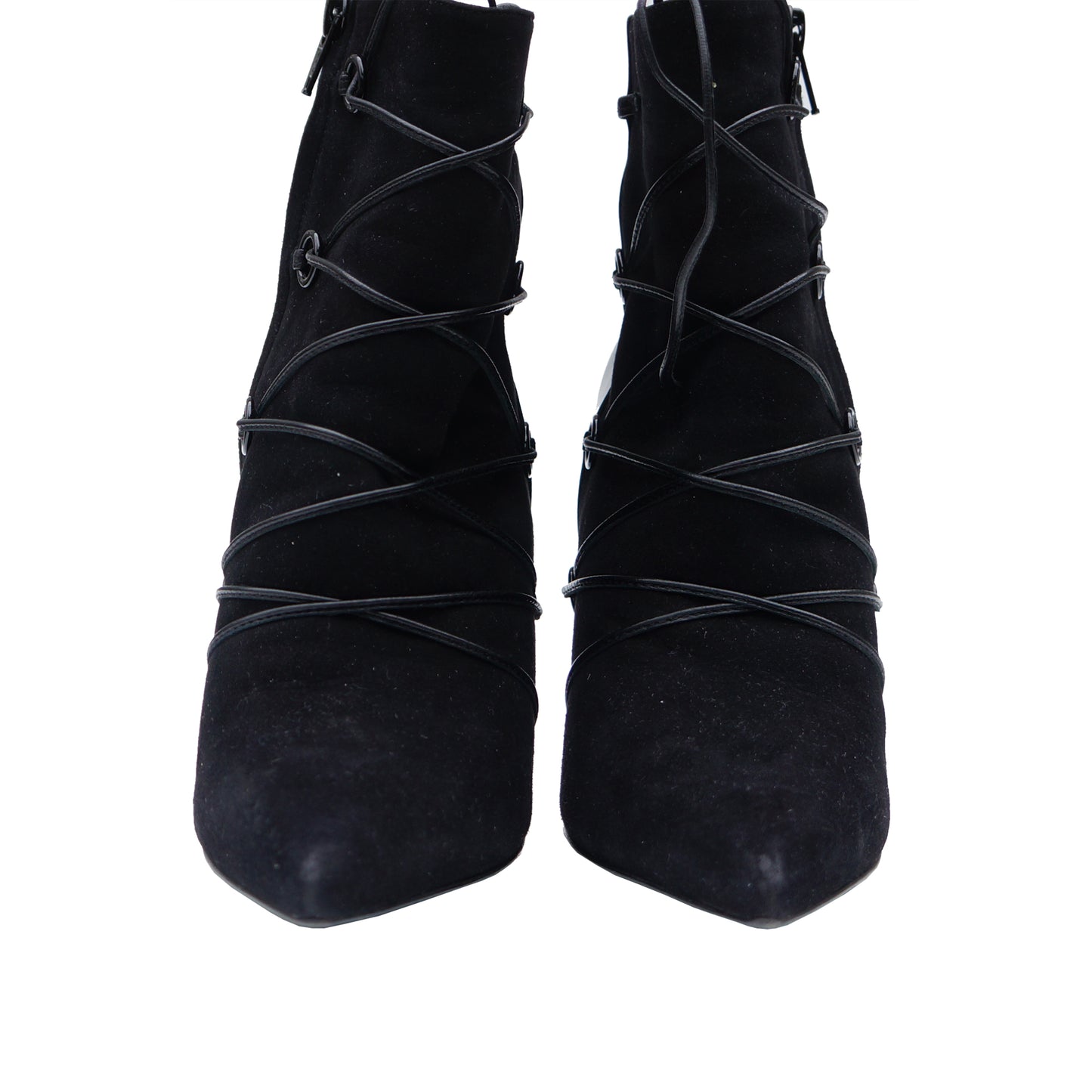 SAINT LAURENT BLACK SUEDE LEATHER LACE ANKLE BOOT - leefluxury.com