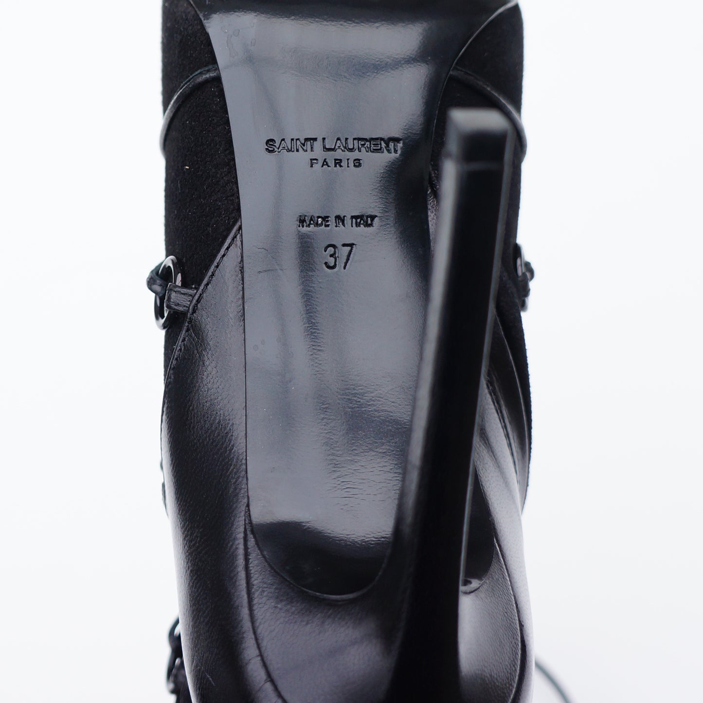SAINT LAURENT BLACK SUEDE LEATHER LACE ANKLE BOOT - leefluxury.com