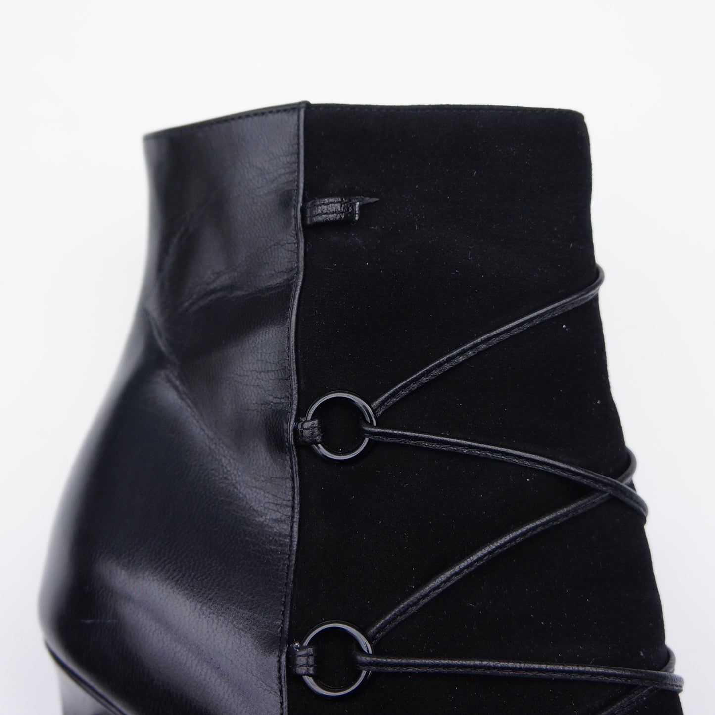 SAINT LAURENT BLACK SUEDE LEATHER LACE ANKLE BOOT - leefluxury.com
