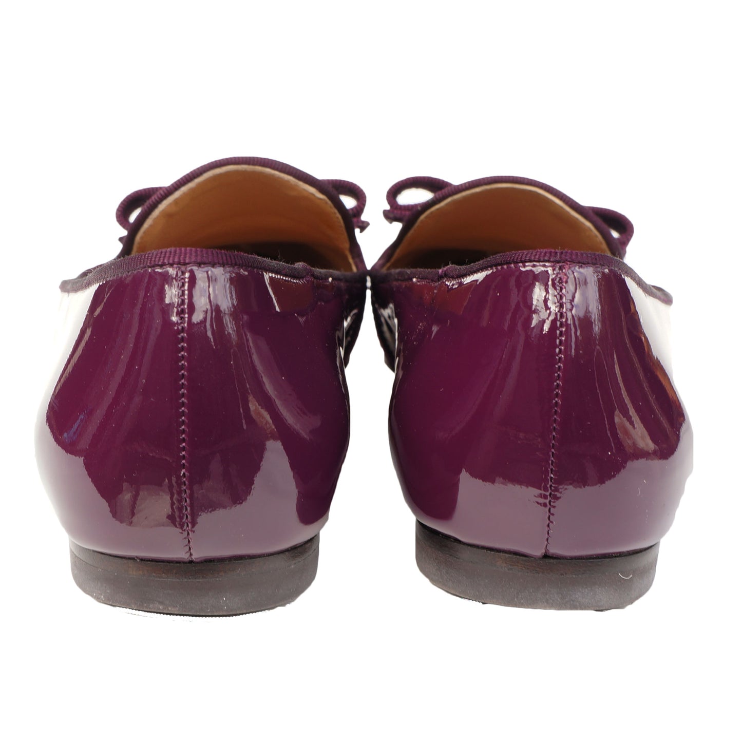 SALVATORE FERRAGAMO WINE PATENT LEATHER VERA BOW PATENT LEATHER BALLET FLATS - leefluxury.com