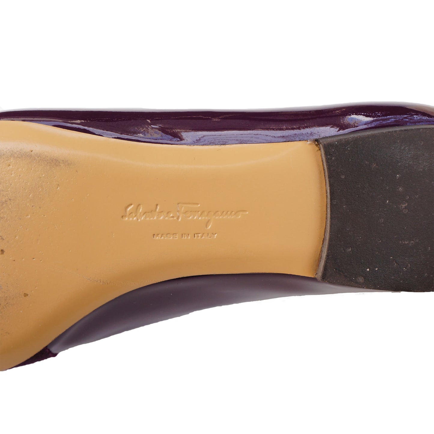 SALVATORE FERRAGAMO WINE PATENT LEATHER VERA BOW PATENT LEATHER BALLET FLATS - leefluxury.com