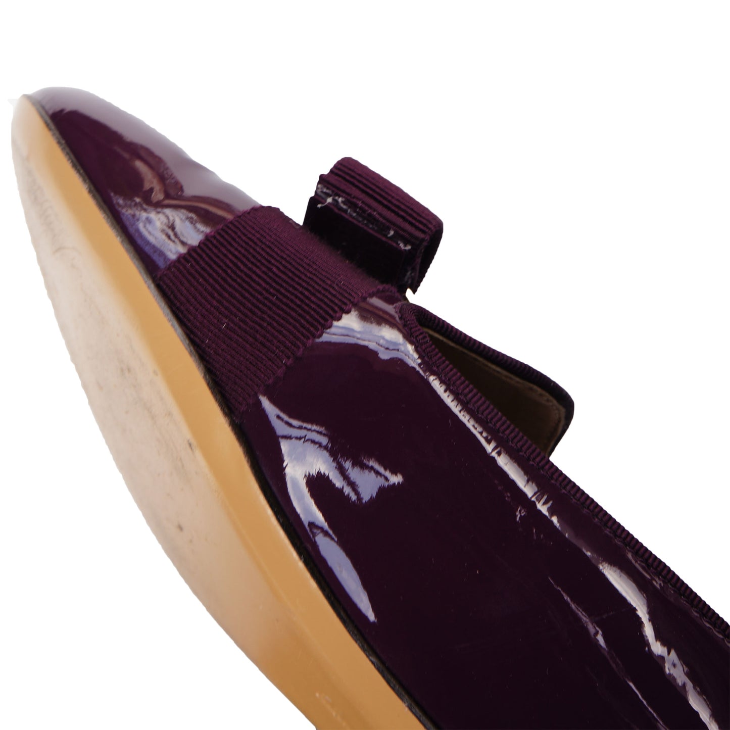SALVATORE FERRAGAMO WINE PATENT LEATHER VERA BOW PATENT LEATHER BALLET FLATS - leefluxury.com