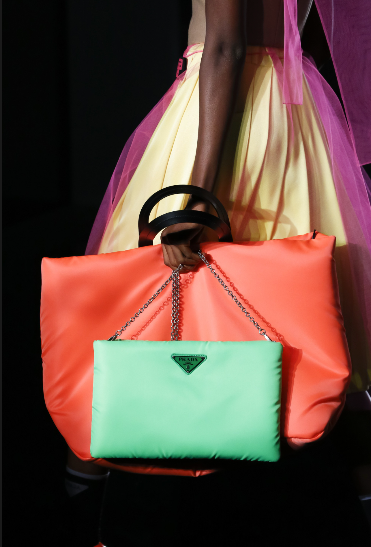PRADA NEON TESSUTO CONVERTIBLE CLUTCH SHOULDER BAG - leefluxury.com