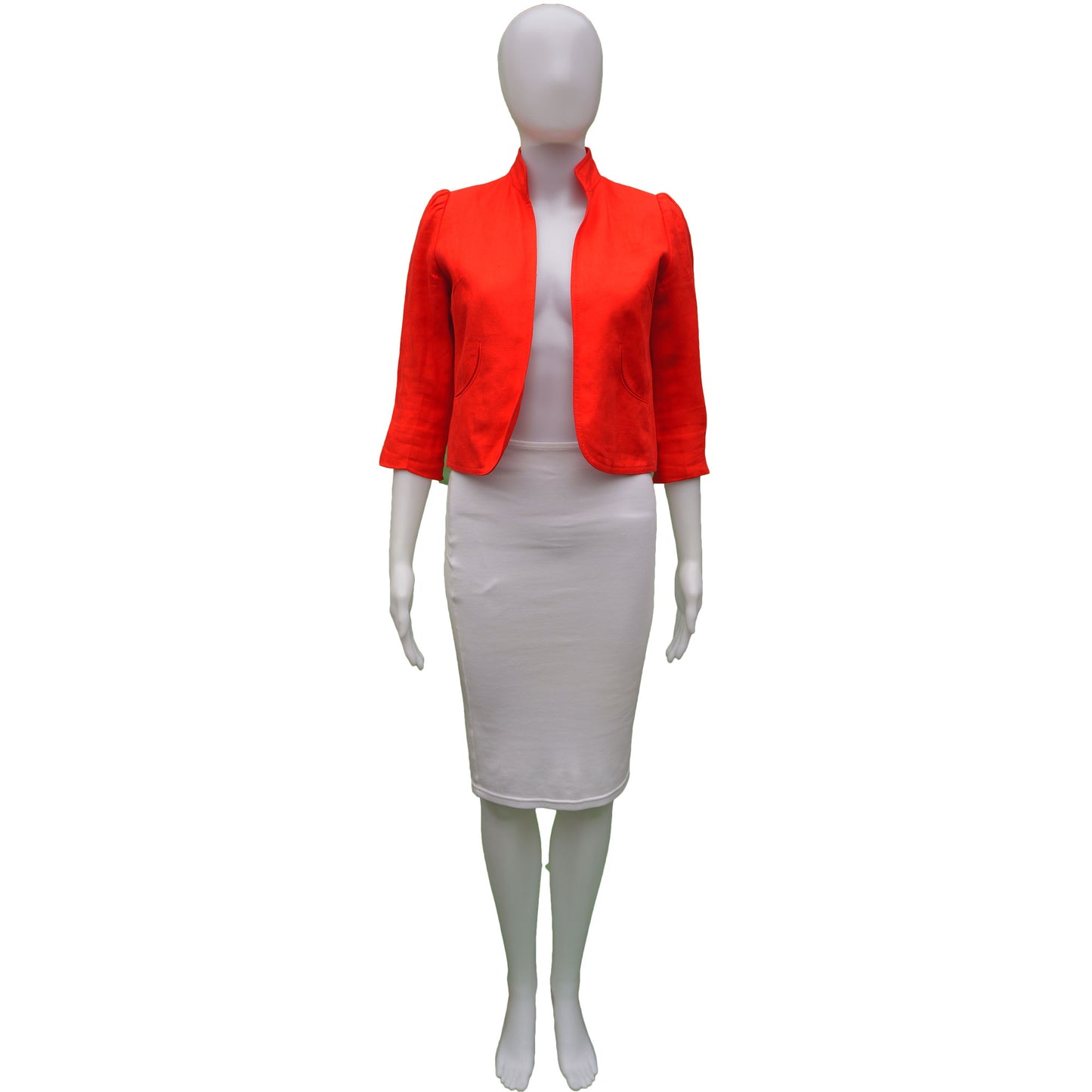 SMYTHE CROPPED RED LINEN OPEN FRONT BLAZER JACKET - leefluxury.com