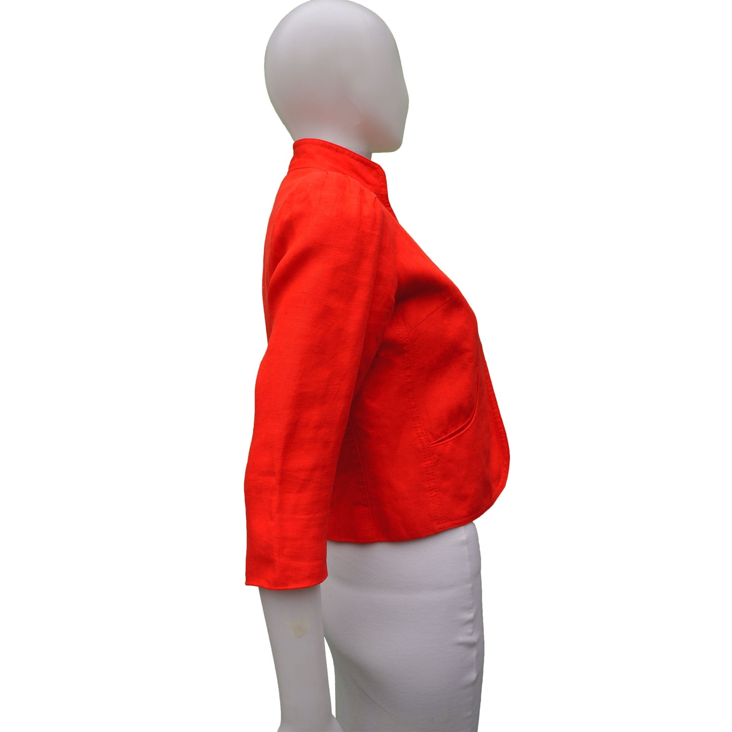 SMYTHE CROPPED RED LINEN OPEN FRONT BLAZER JACKET - leefluxury.com