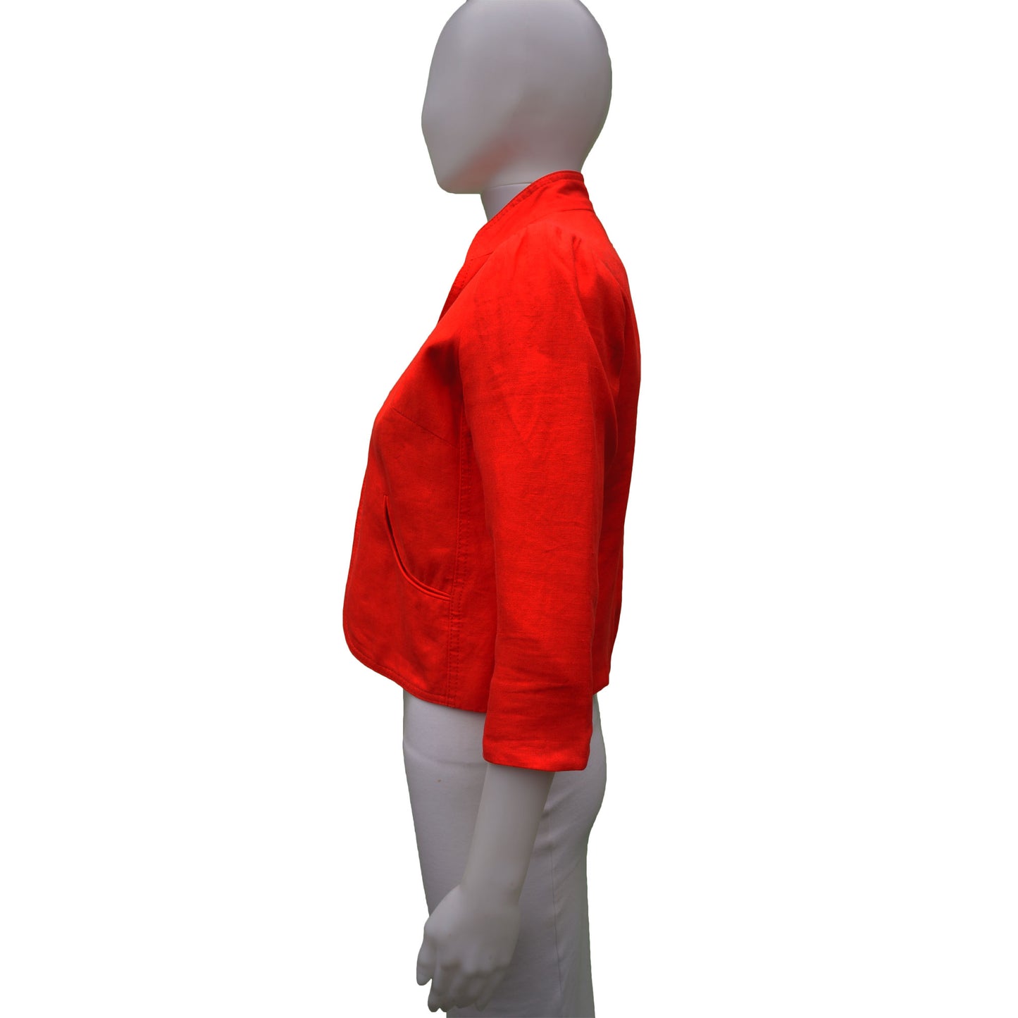 SMYTHE CROPPED RED LINEN OPEN FRONT BLAZER JACKET - leefluxury.com