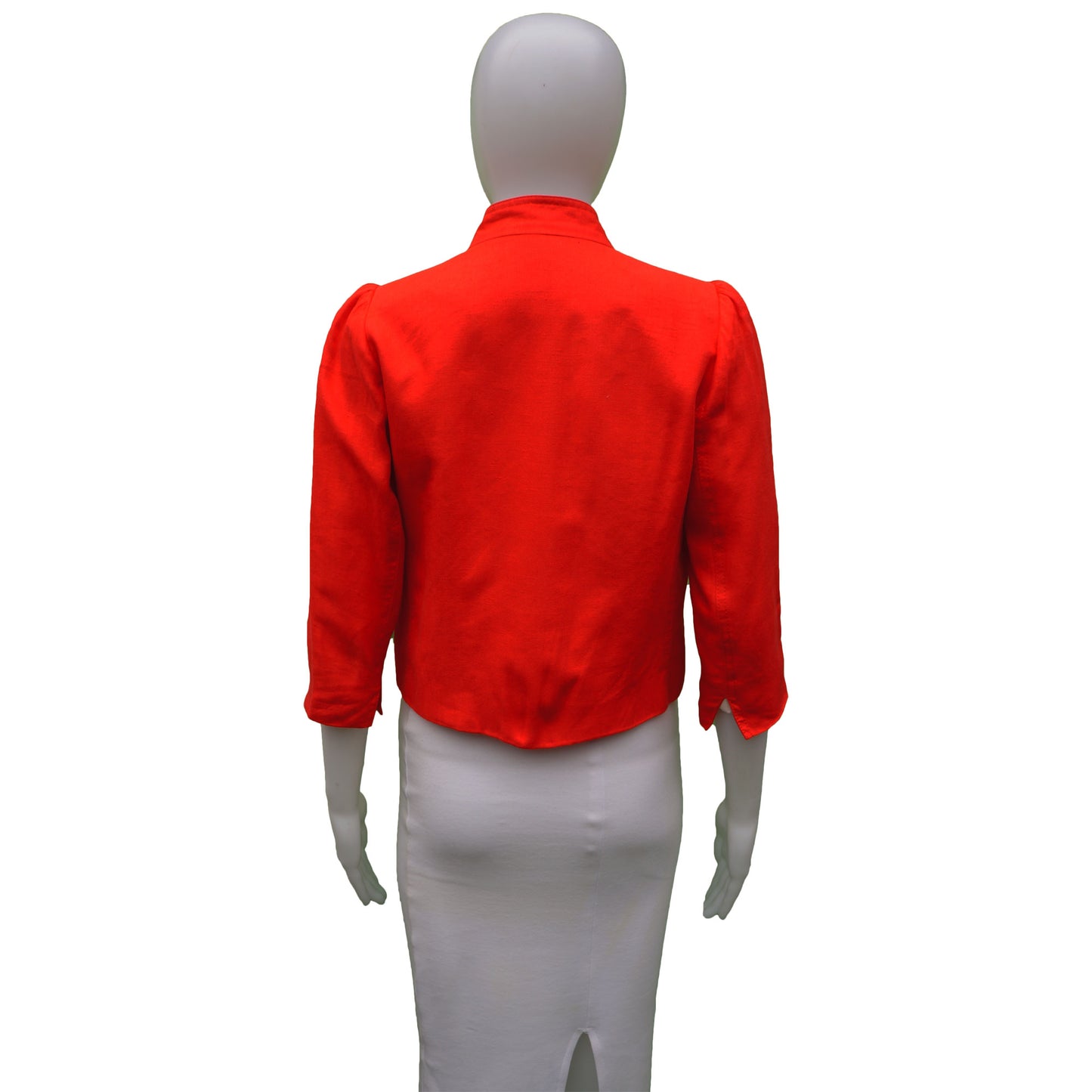 SMYTHE CROPPED RED LINEN OPEN FRONT BLAZER JACKET - leefluxury.com