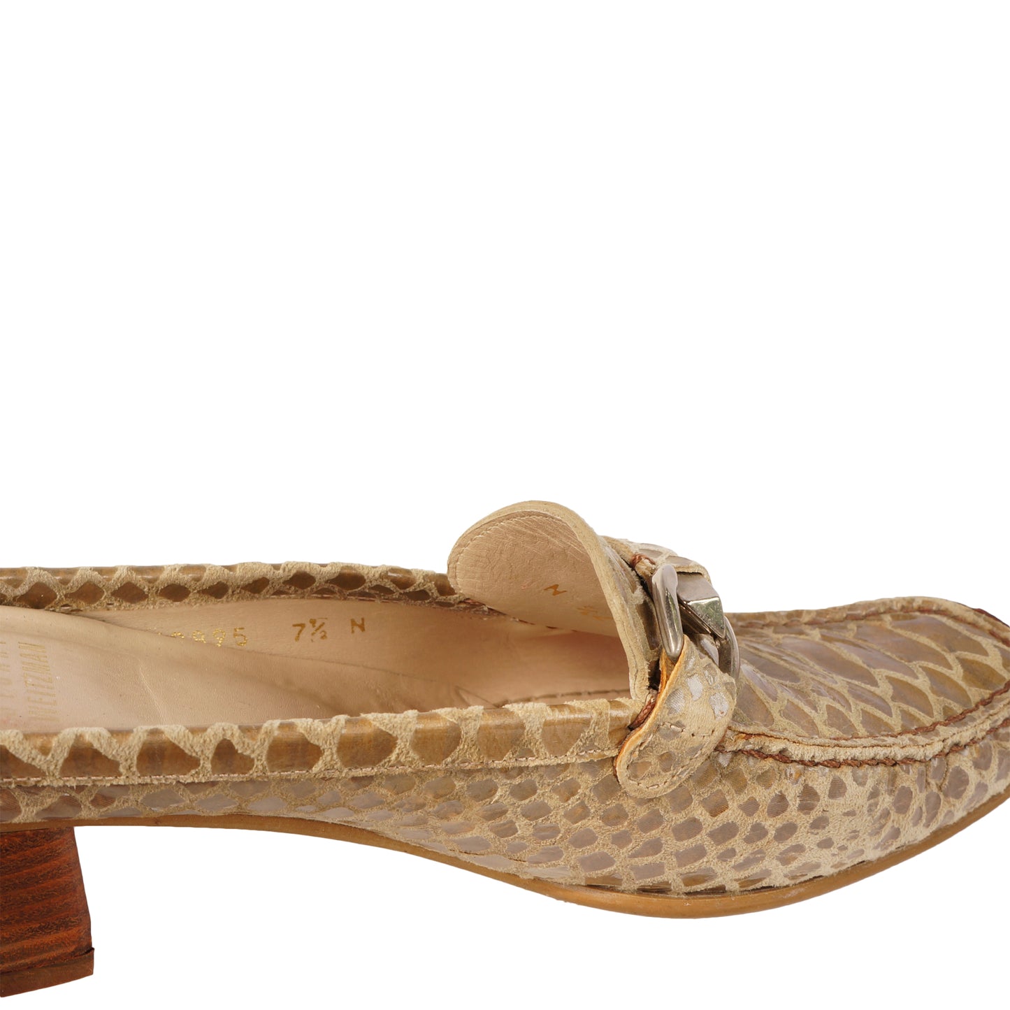STUART WEITZMAN EMBOSSED LEATHER SQUARE TOE MULE SHOES - leefluxury.com