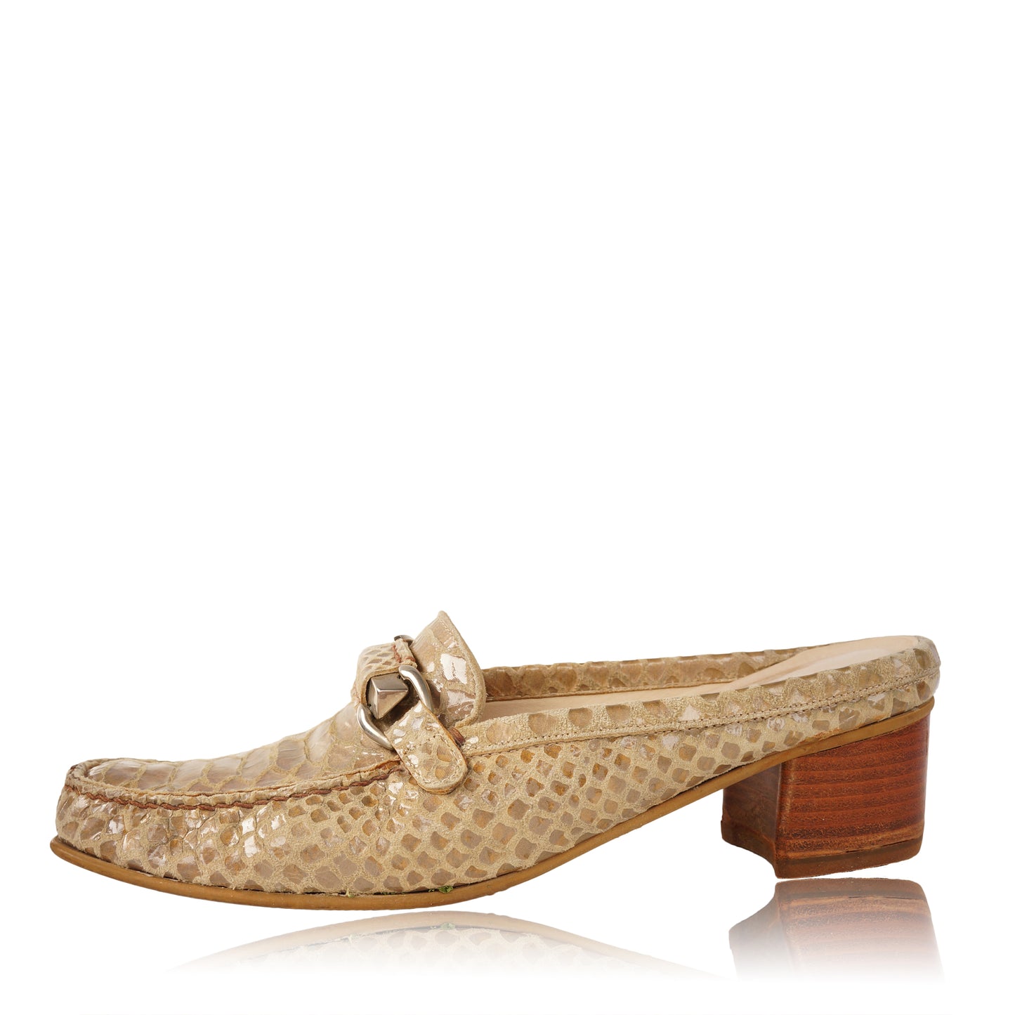 STUART WEITZMAN EMBOSSED LEATHER SQUARE TOE MULE SHOES - leefluxury.com