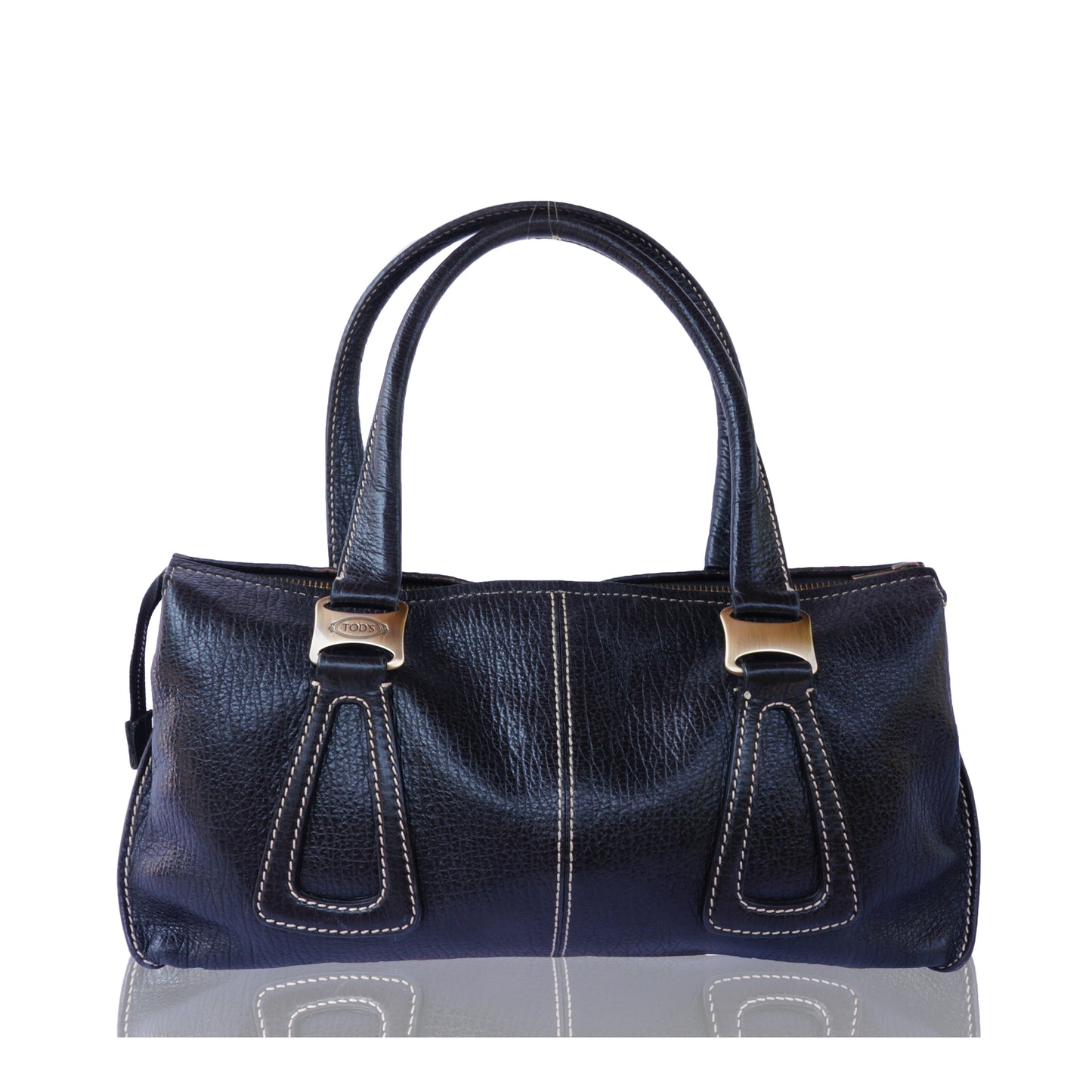 TOD'S BLACK GRAINED LEATHER SHOULDER BAG - leefluxury.com