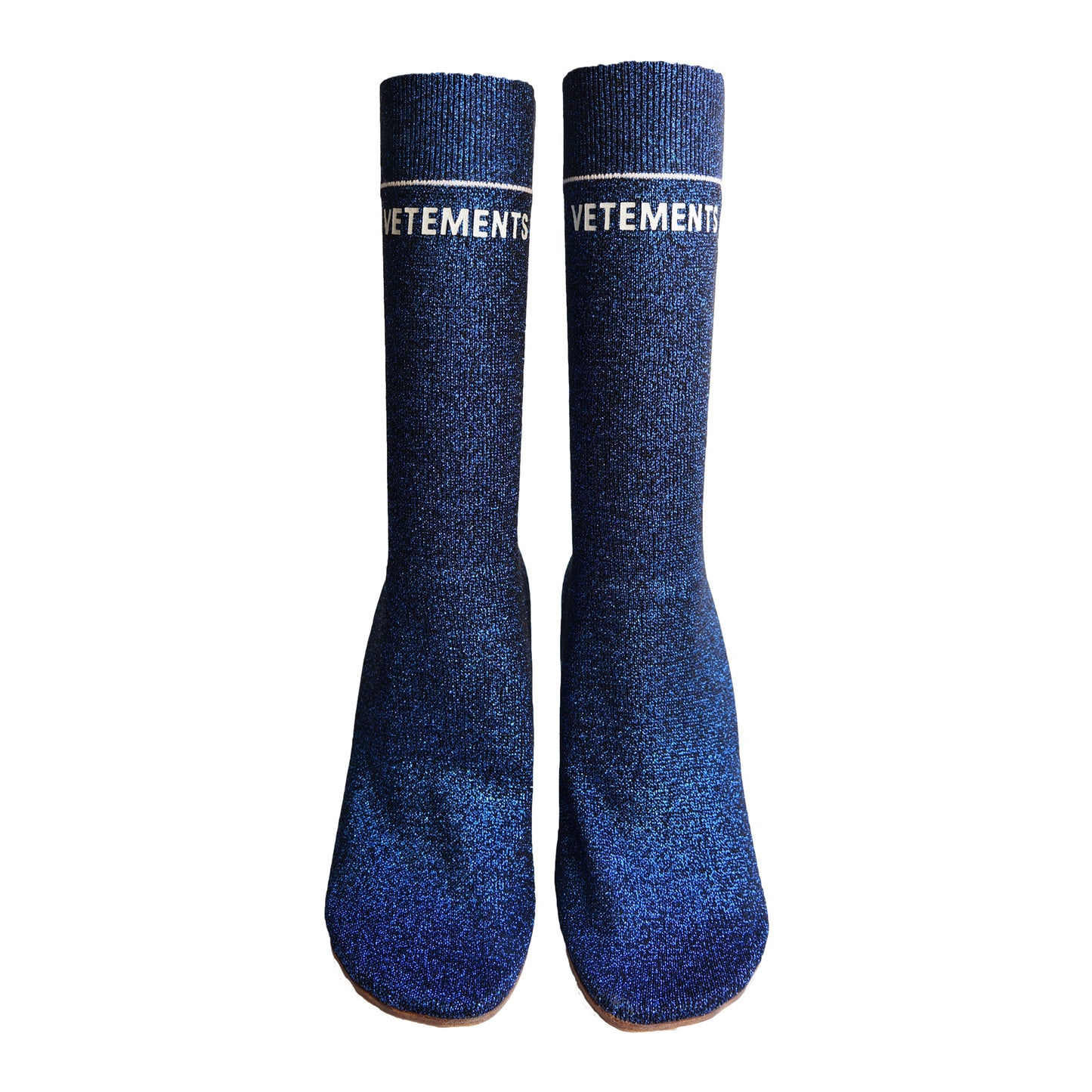 VETEMENTS BLUE LUREX EIFFEL TOWER LIGHTER SOCK BOOT - leefluxury.com