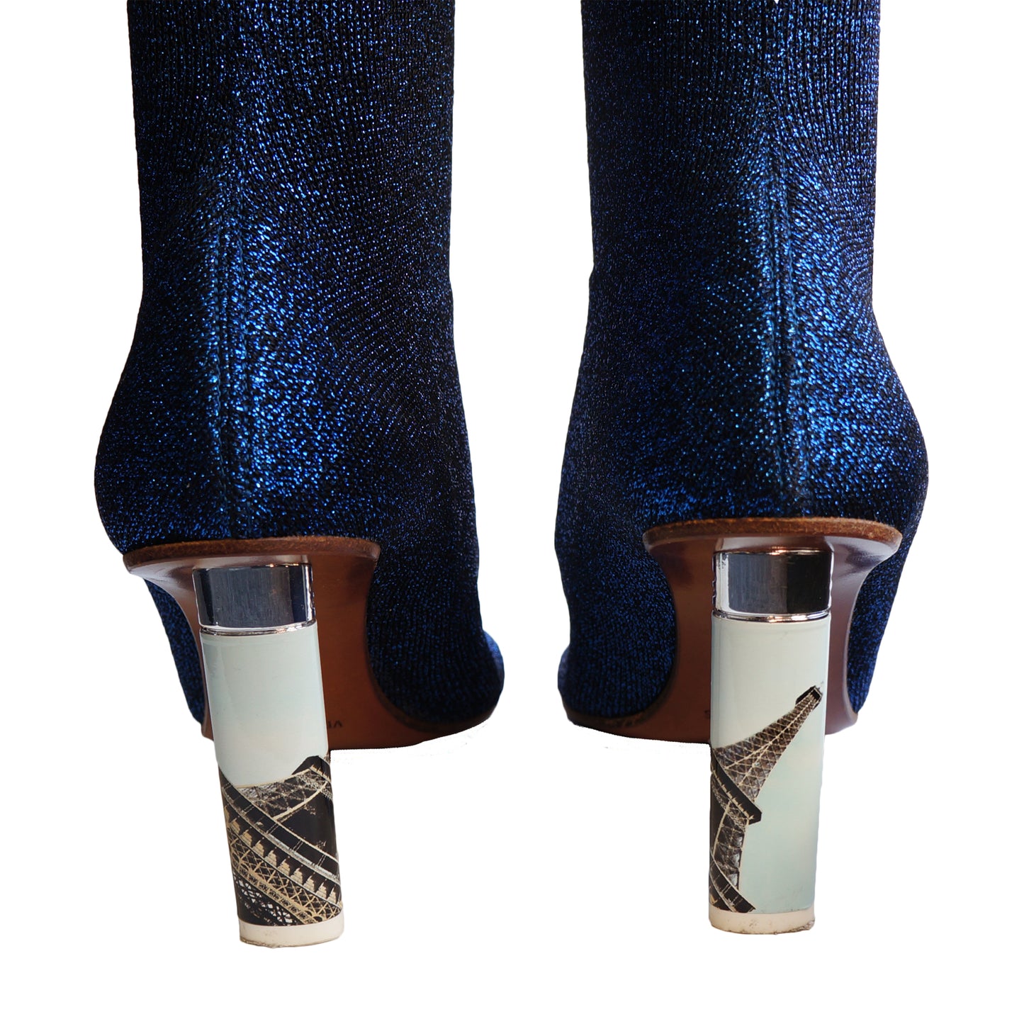 VETEMENTS BLUE LUREX EIFFEL TOWER LIGHTER SOCK BOOT - leefluxury.com