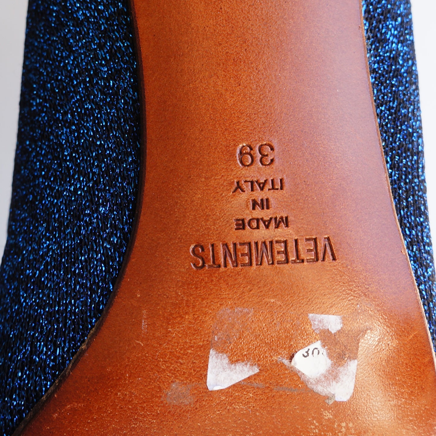 VETEMENTS BLUE LUREX EIFFEL TOWER LIGHTER SOCK BOOT - leefluxury.com
