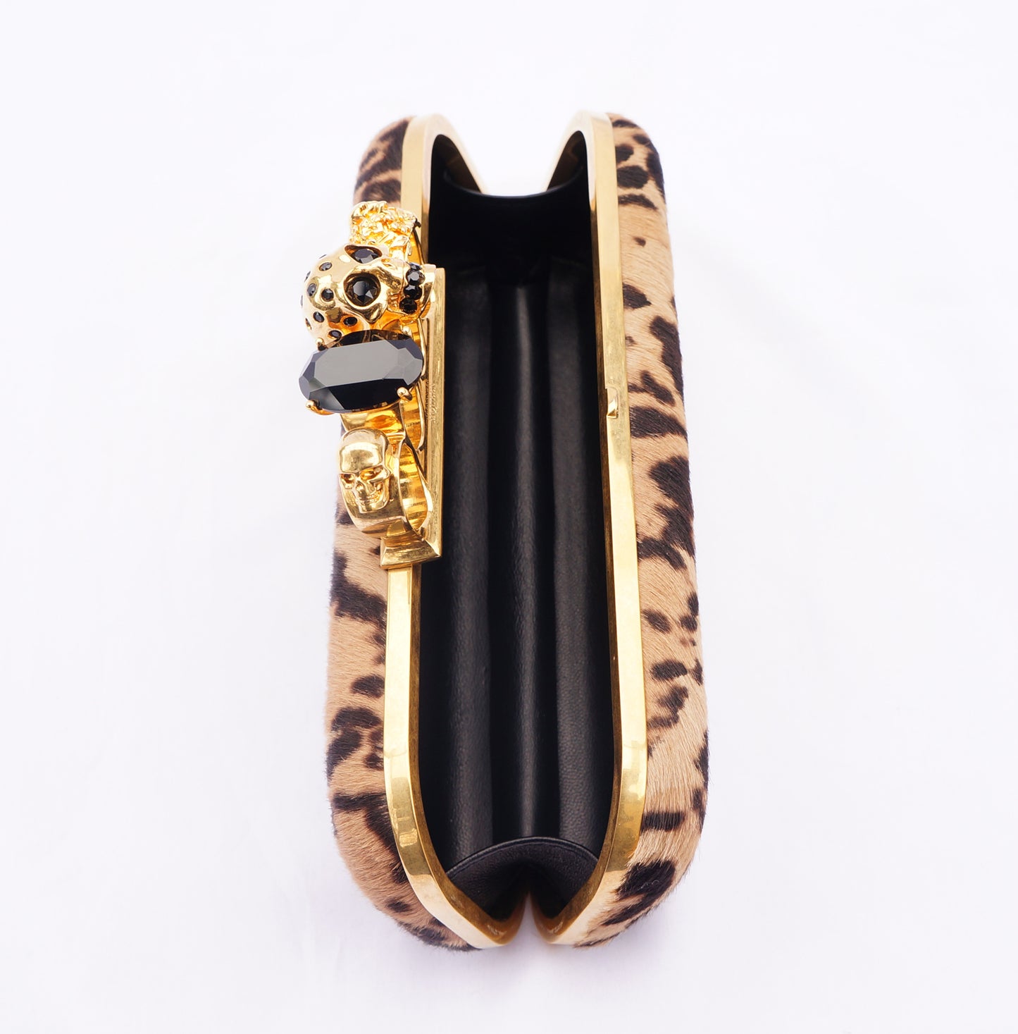 ALEXANDER MCQUEEN CALF HAIR LEOPARD KNUCKLE-DUSTER CLUTCH - leefluxury.com