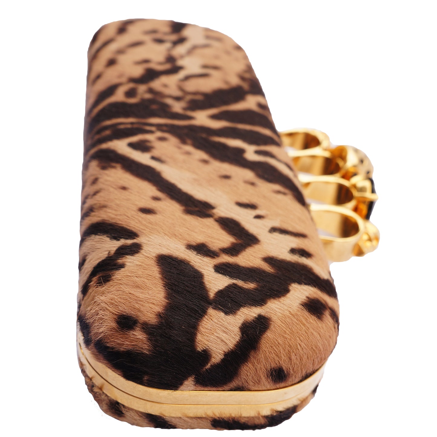 ALEXANDER MCQUEEN CALF HAIR LEOPARD KNUCKLE-DUSTER CLUTCH - leefluxury.com