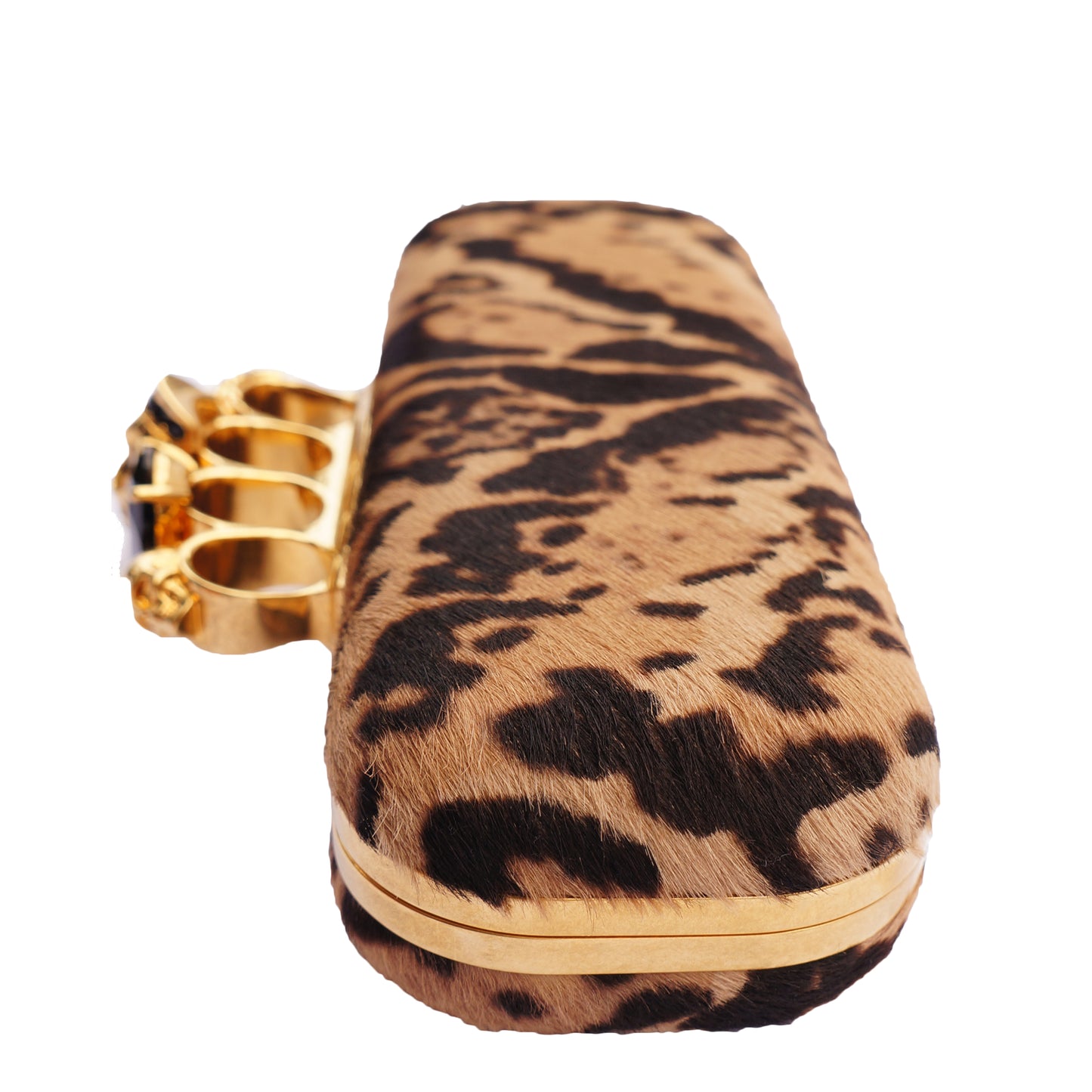 ALEXANDER MCQUEEN CALF HAIR LEOPARD KNUCKLE-DUSTER CLUTCH - leefluxury.com