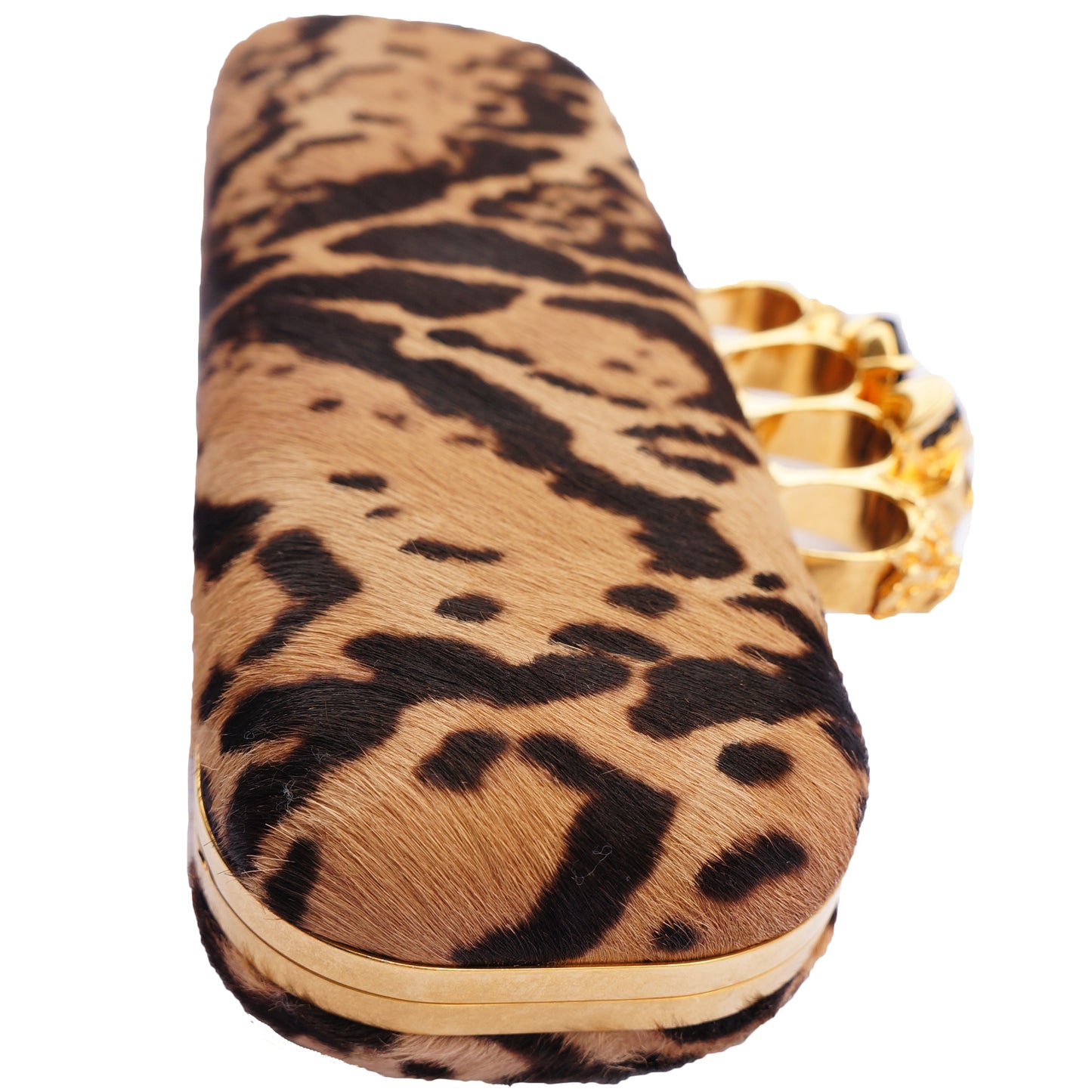 ALEXANDER MCQUEEN CALF HAIR LEOPARD KNUCKLE-DUSTER CLUTCH - leefluxury.com