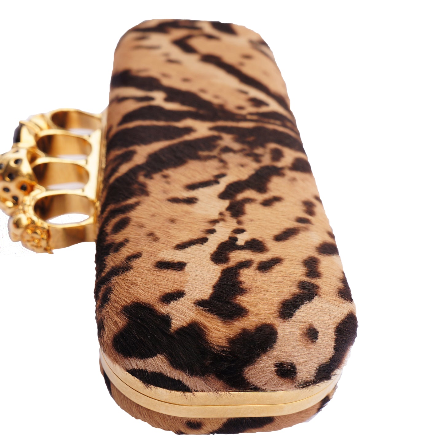 ALEXANDER MCQUEEN CALF HAIR LEOPARD KNUCKLE-DUSTER CLUTCH - leefluxury.com