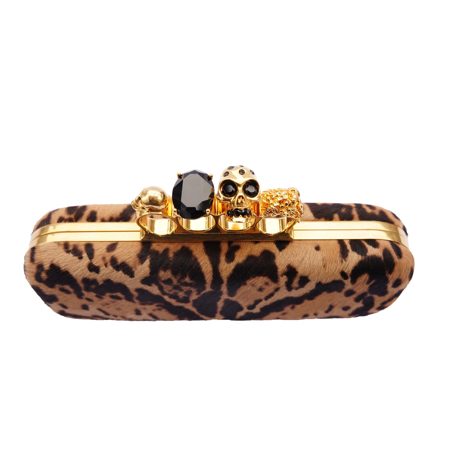 ALEXANDER MCQUEEN CALF HAIR LEOPARD KNUCKLE-DUSTER CLUTCH - leefluxury.com