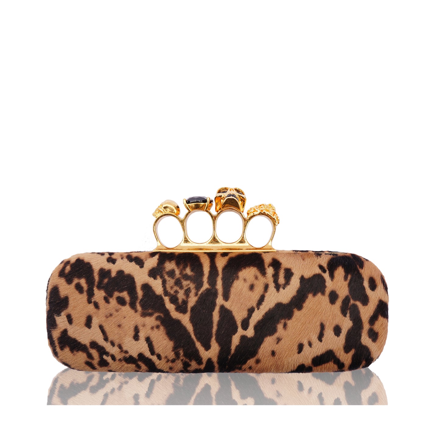 ALEXANDER MCQUEEN CALF HAIR LEOPARD KNUCKLE-DUSTER CLUTCH - leefluxury.com
