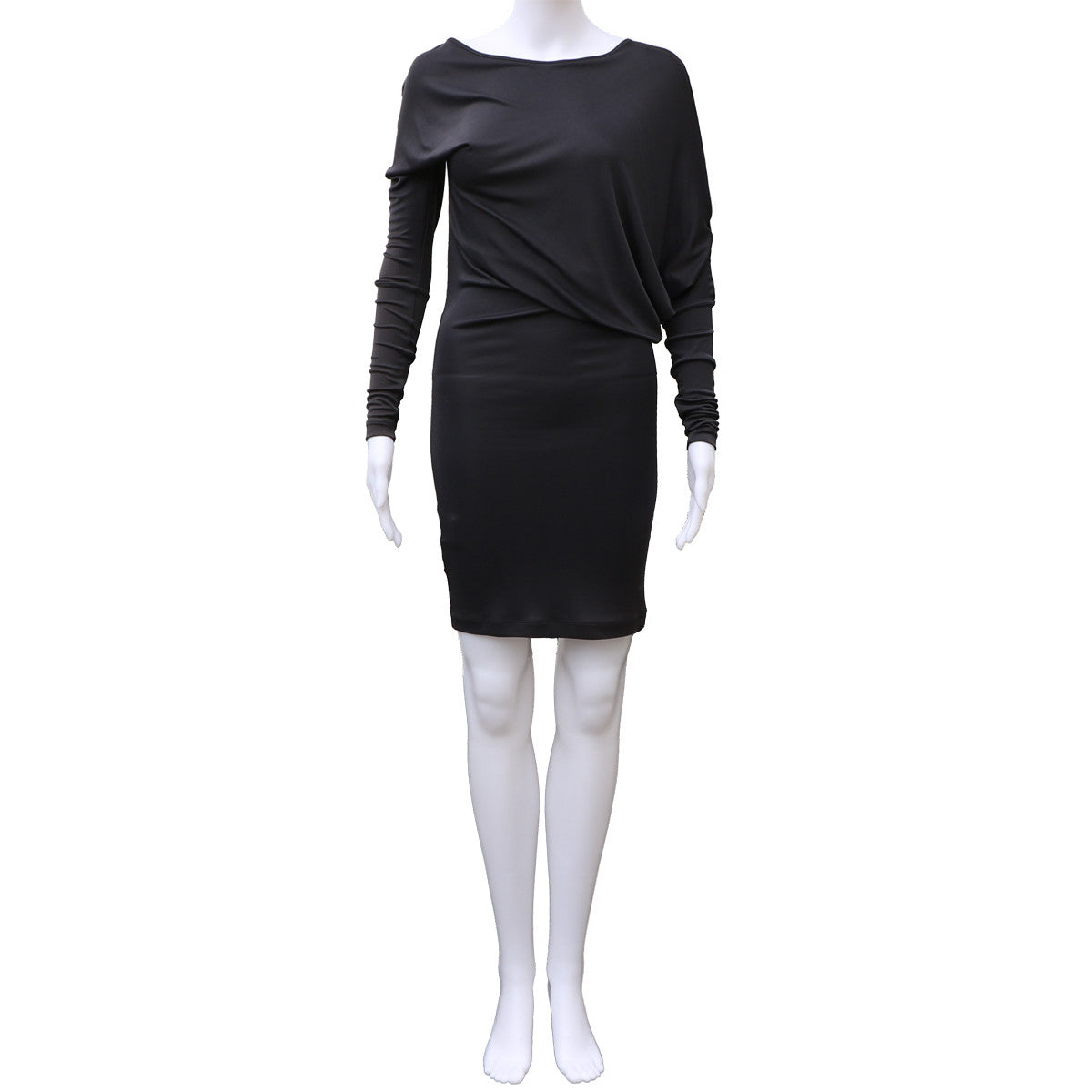 BCBG ASYMMETRICAL SLATE GREY JERSEY DRESS - leefluxury.com