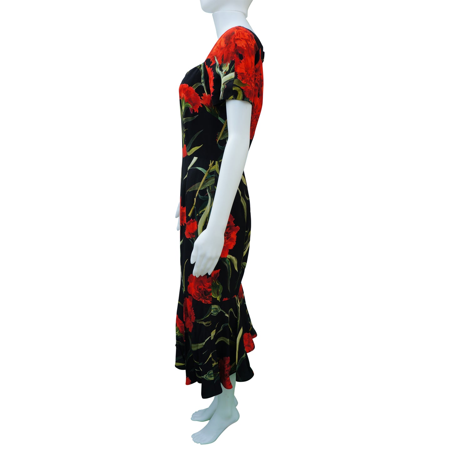DOLCE & GABBANA BLACK FLORAL CARNATION PRINT DRESS - leefluxury.com