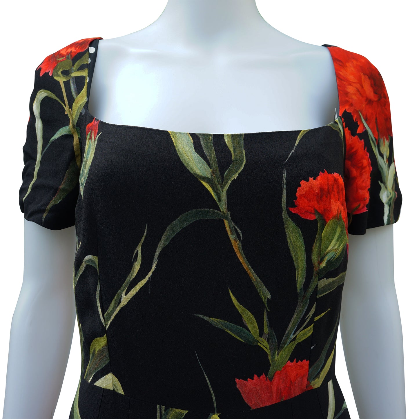 DOLCE & GABBANA BLACK FLORAL CARNATION PRINT DRESS - leefluxury.com