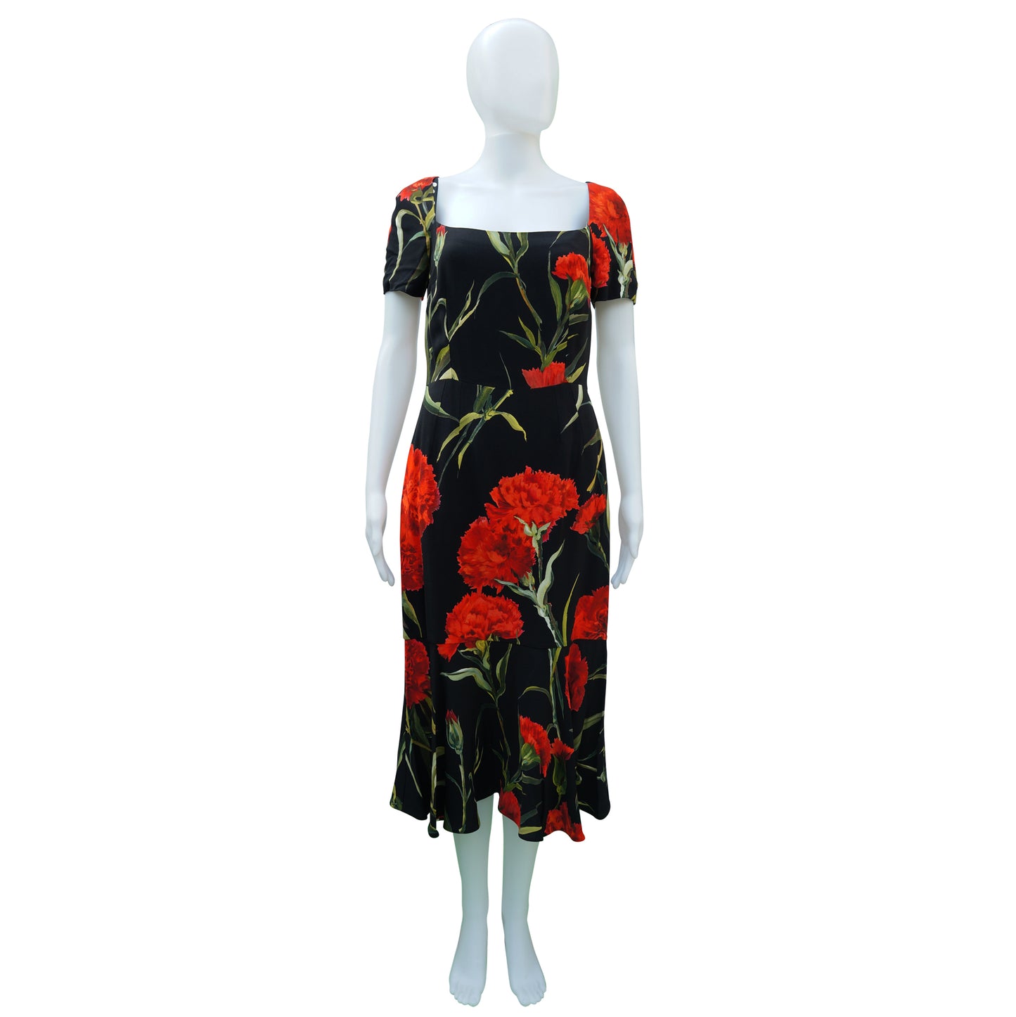 DOLCE & GABBANA BLACK FLORAL CARNATION PRINT DRESS - leefluxury.com