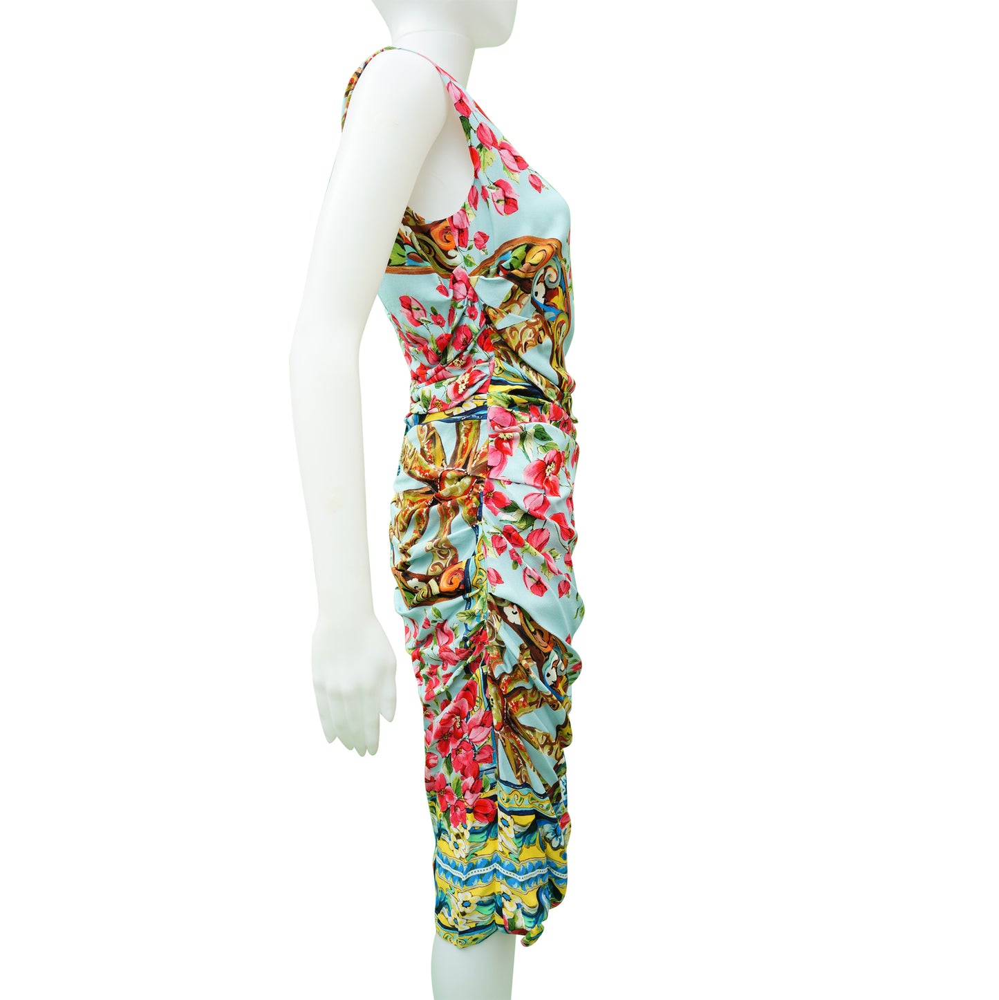 DOLCE & GABBANA ROSE PRINT RUCHED DRESS - leefluxury.com