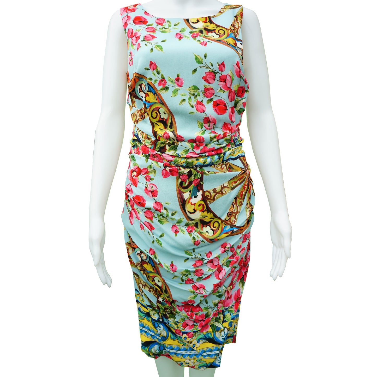 DOLCE & GABBANA ROSE PRINT RUCHED DRESS - leefluxury.com