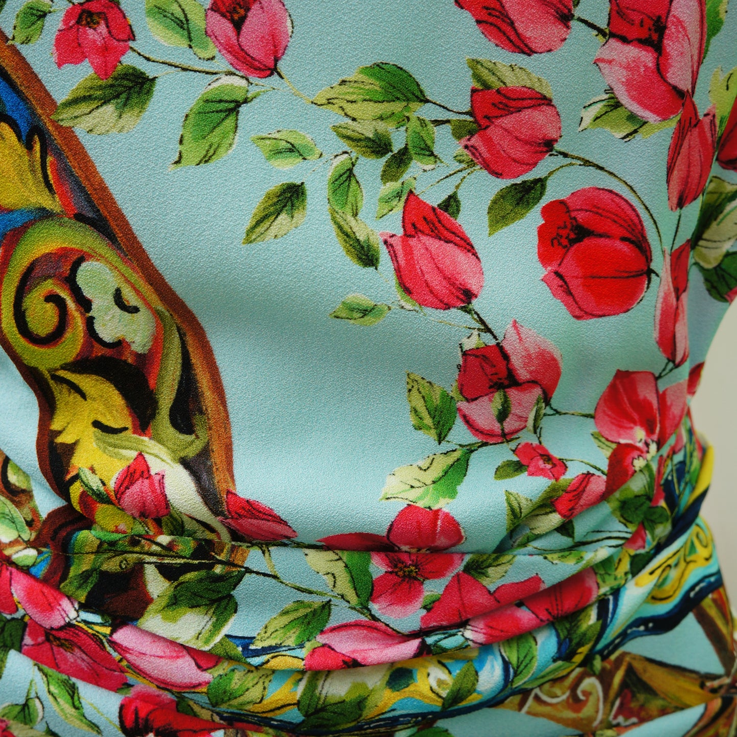 DOLCE & GABBANA ROSE PRINT RUCHED DRESS - leefluxury.com