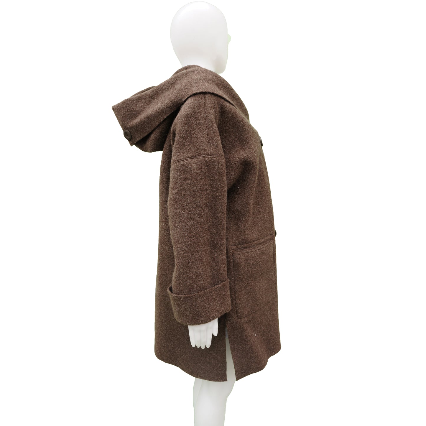 HILARY RADLEY BROWN BOILED WOOL HOODED COAT - leefluxury.com