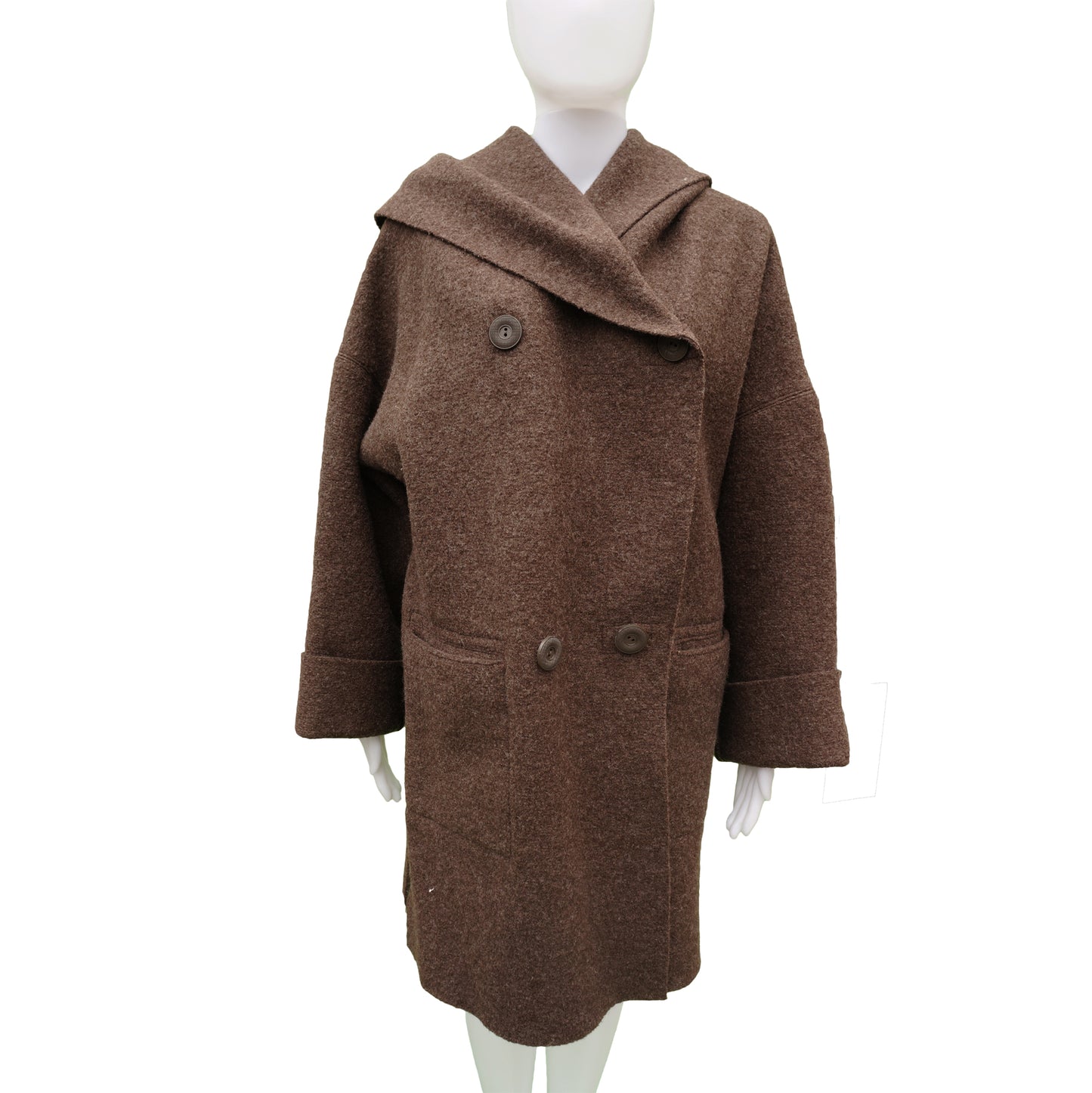 HILARY RADLEY BROWN BOILED WOOL HOODED COAT - leefluxury.com