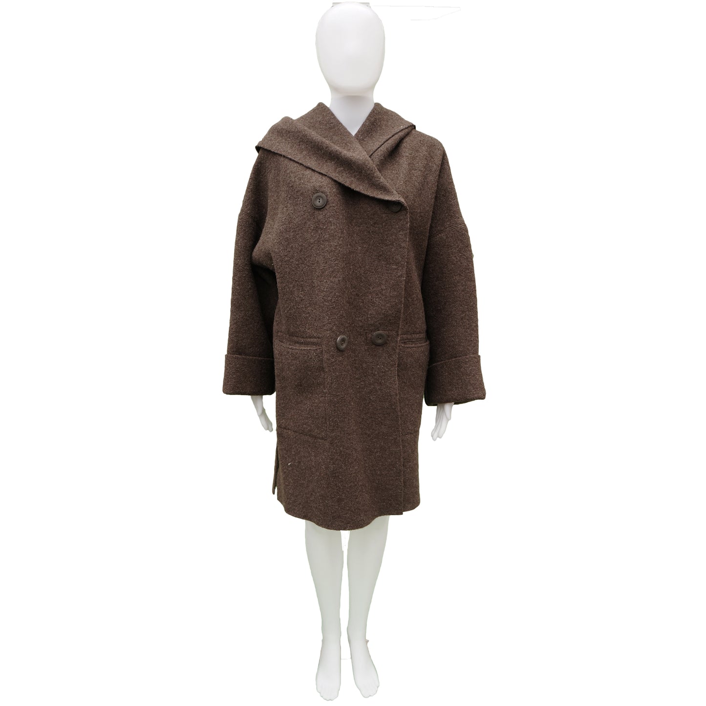 HILARY RADLEY BROWN BOILED WOOL HOODED COAT - leefluxury.com