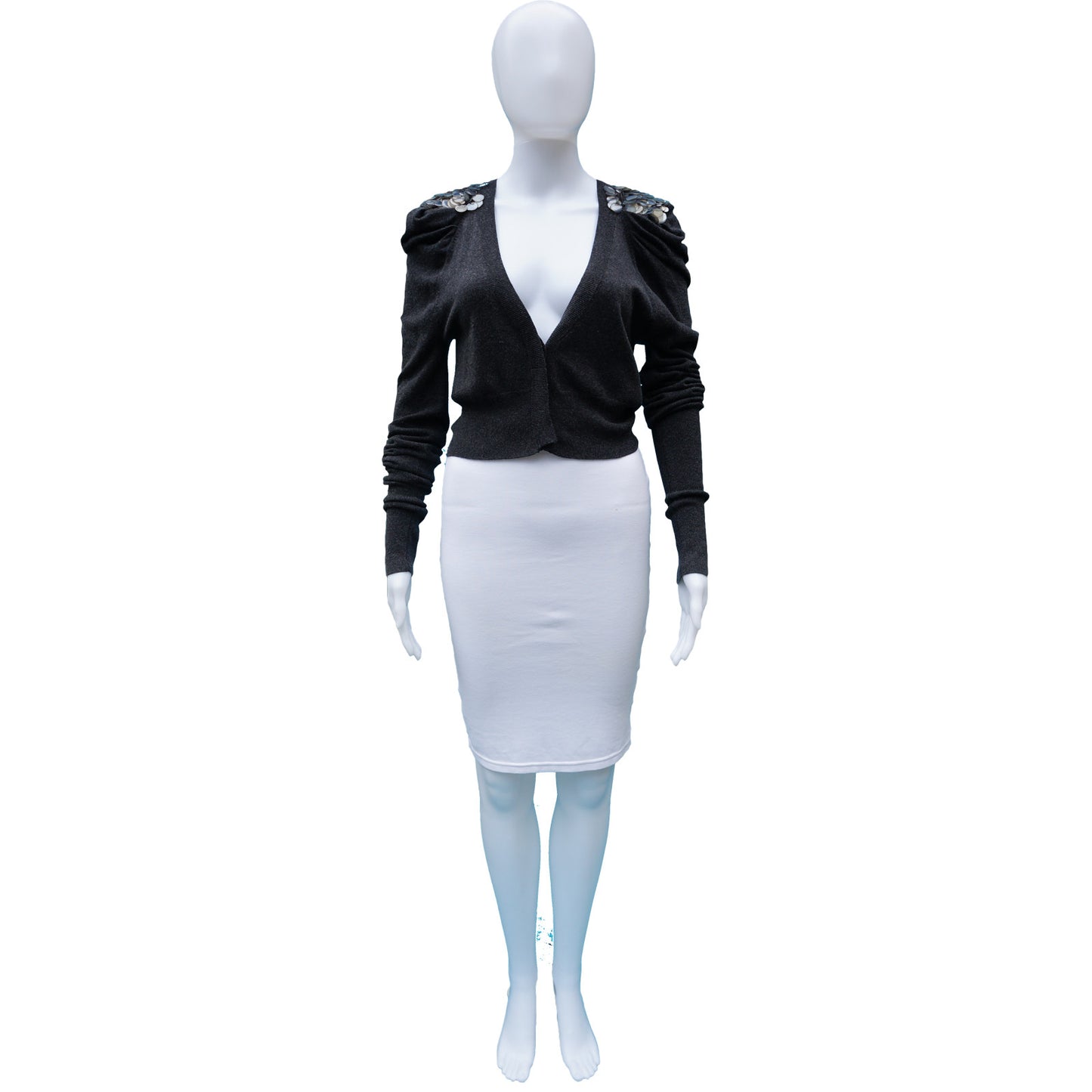 LINE VNECK EMBELLISHED SHOULDERS CARDIGAN - leefluxury.com