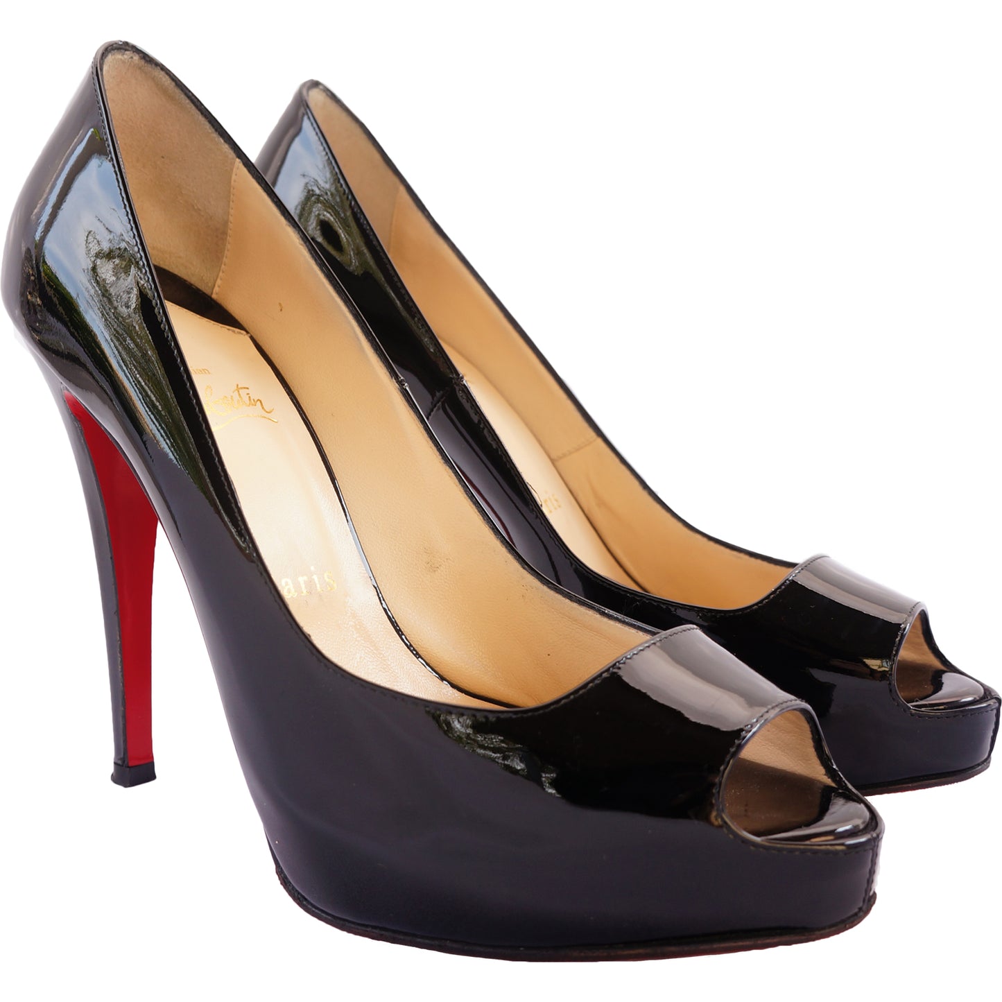 CHRISTIAN LOUBOUTIN 120 MLLE DAM PATENT LEATHER PEEP-TOE PUMPS - leefluxury.com