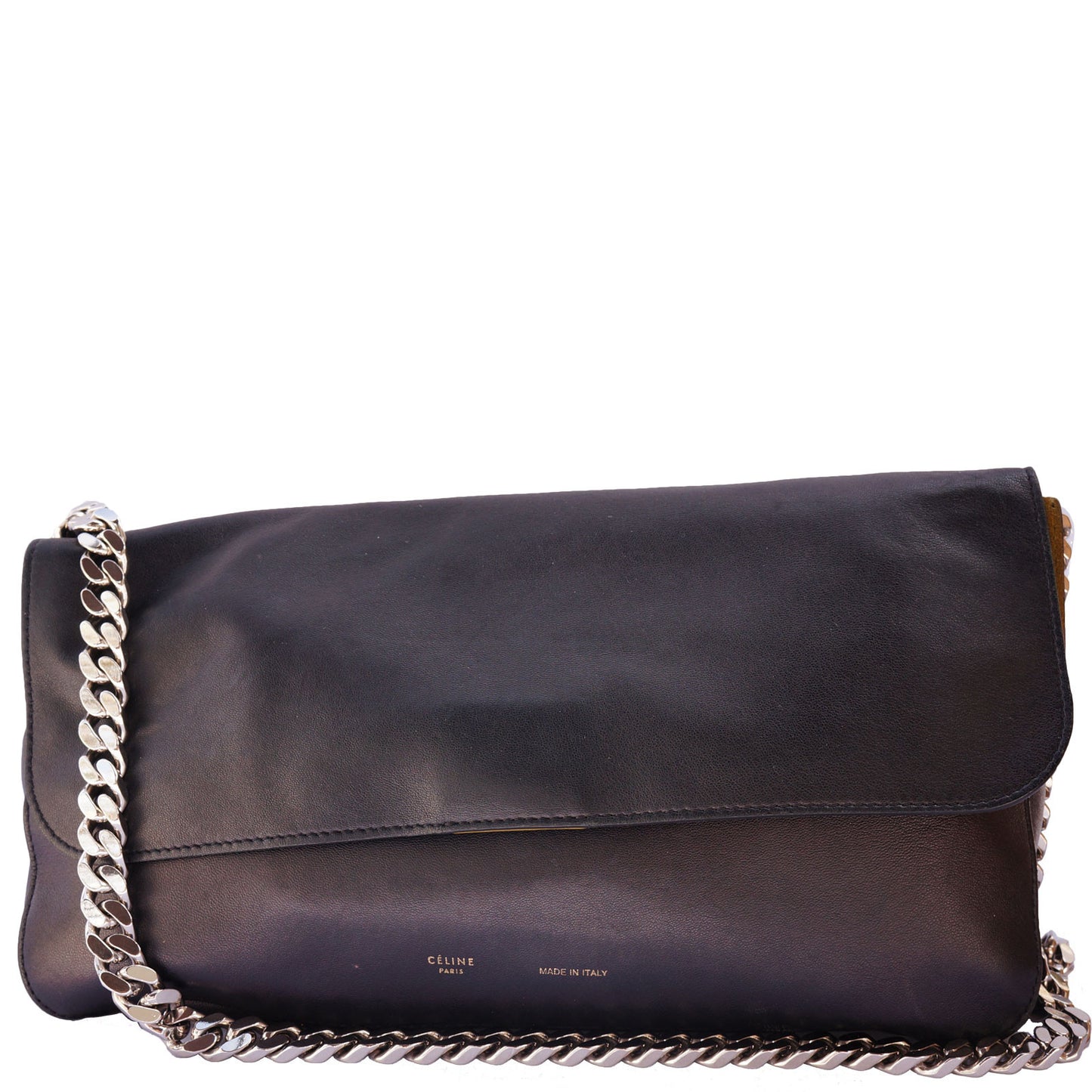 CÉLINE GOURMETTE LEATHER CHAIN LINK SHOULDER BAG - leefluxury.com