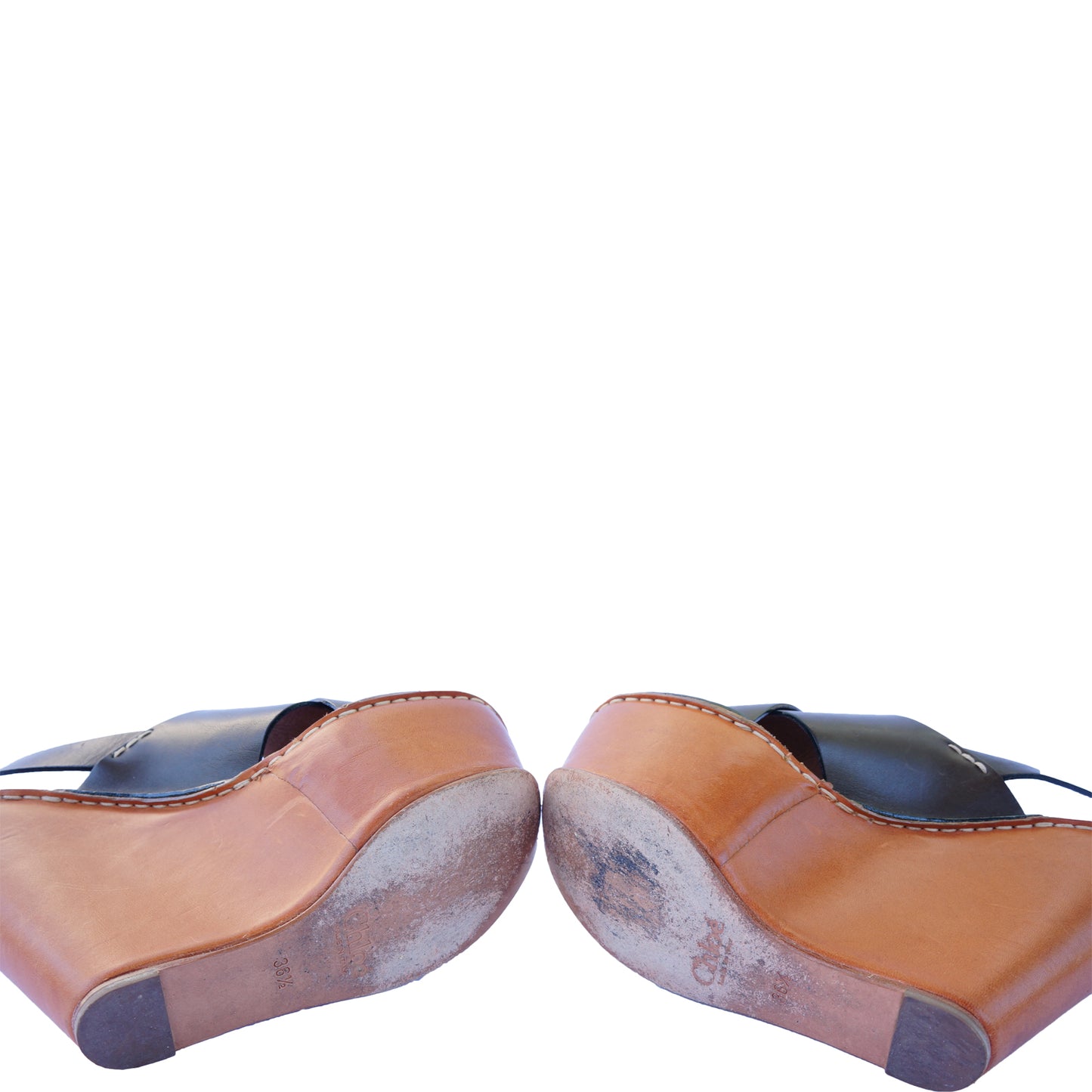 CHLOÉ LEATHER PLATFORM WEDGE SANDALS - leefluxury.com